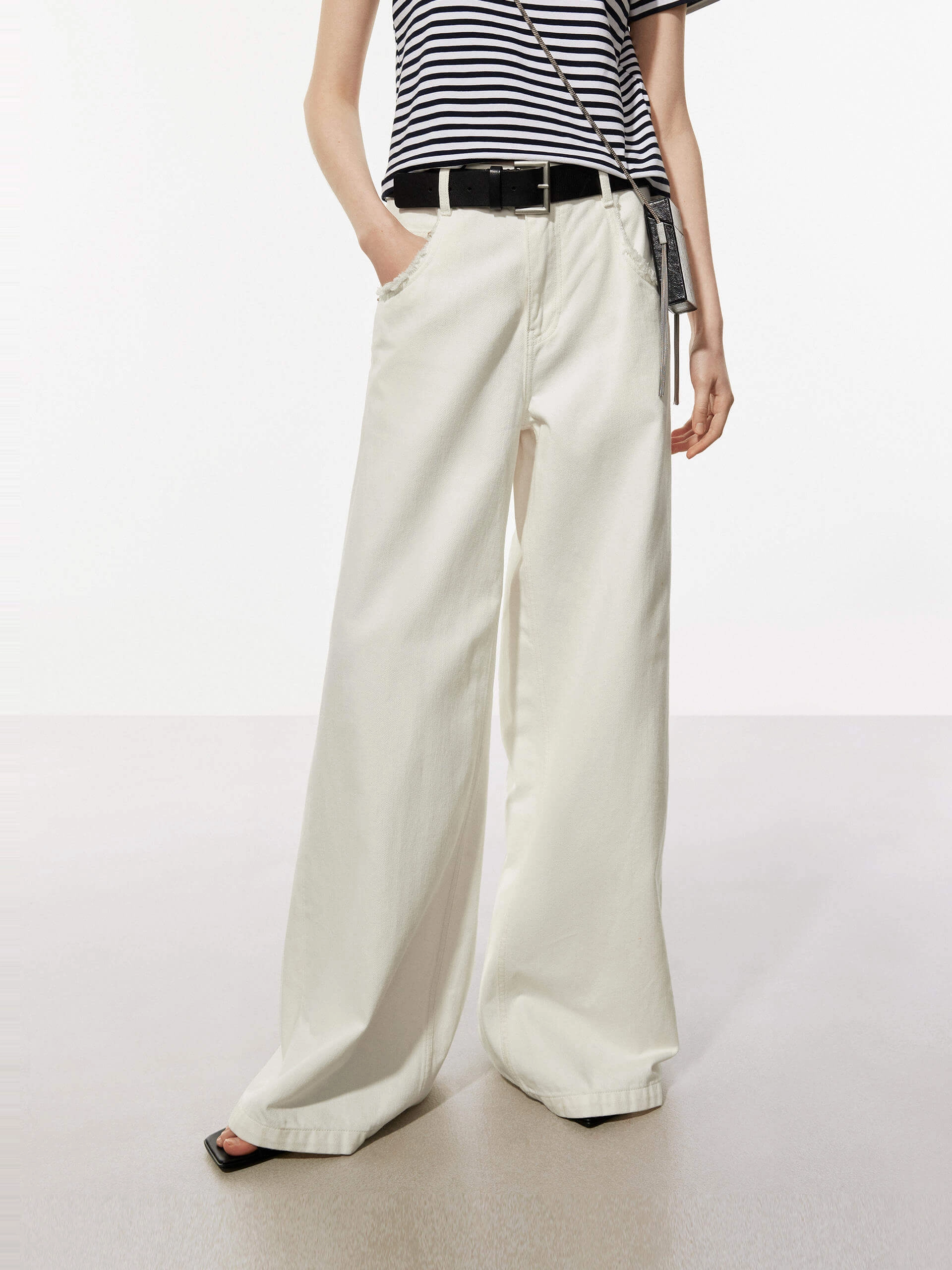 Non Restrictive White Wide Leg Jeans