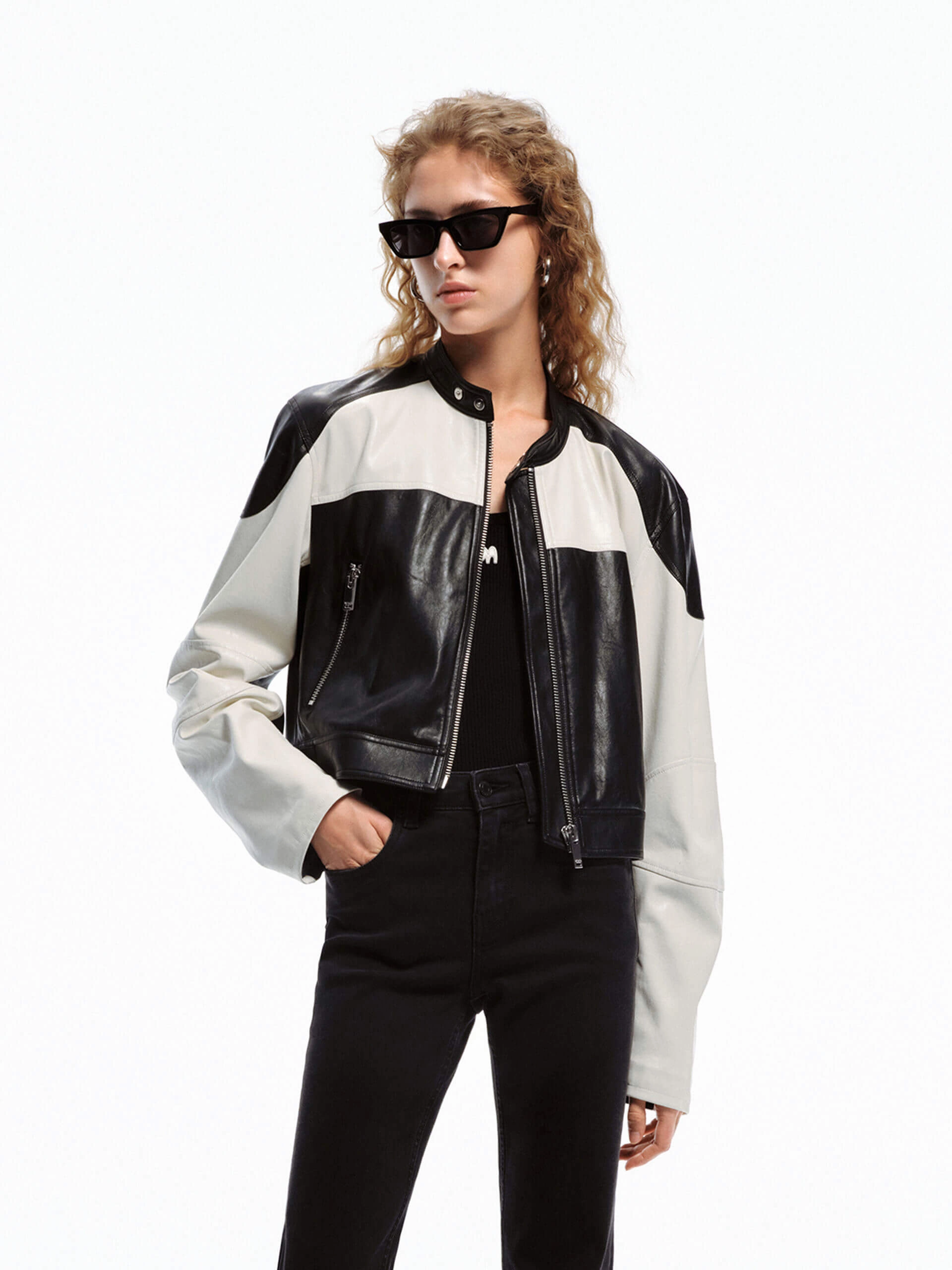 PU Leather Contrast Jacket Everyday Urban Style