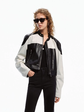 PU Leather Contrast Jacket Everyday Urban Style