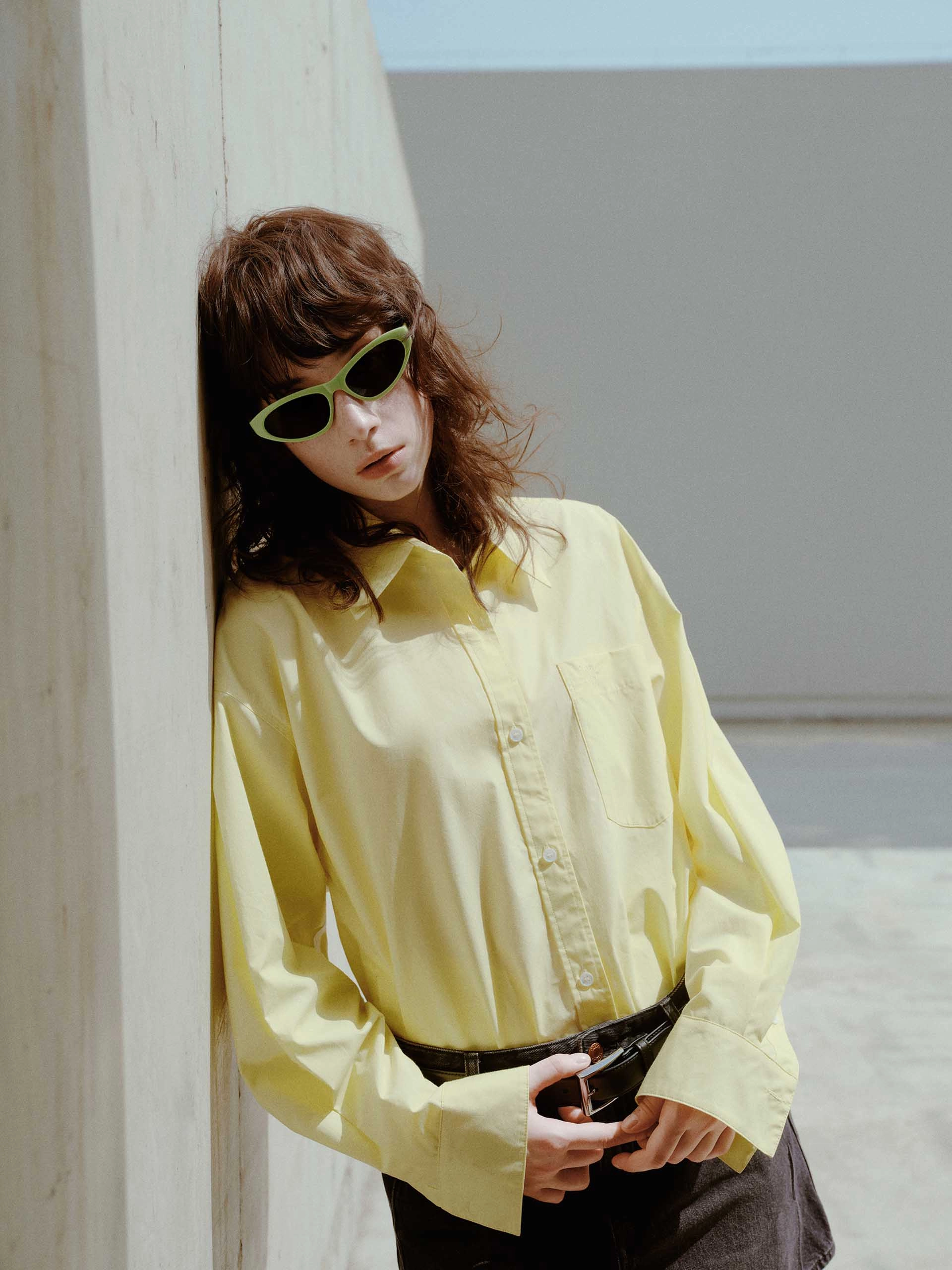 Tactile Soft Texture RollUpSleeves Contrast Trim Cotton Shirt