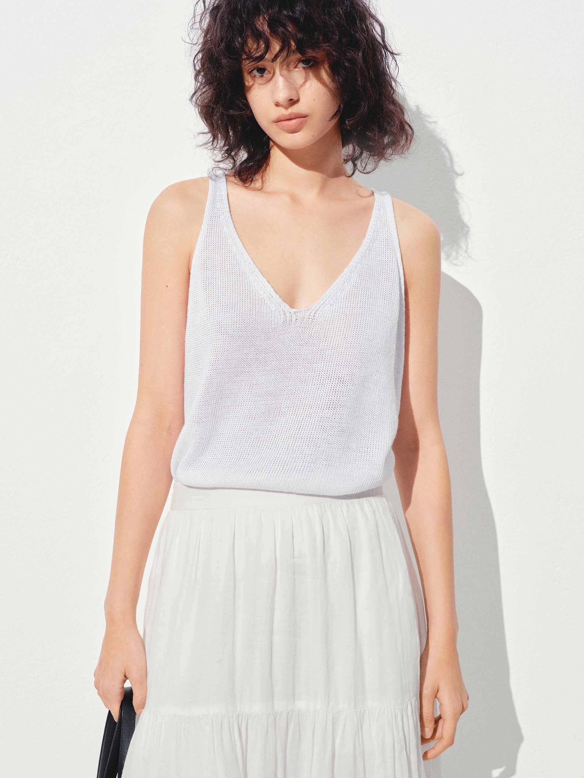 V-neck Linen Cotton Tank Non Chafing Side Seams SheerLayering