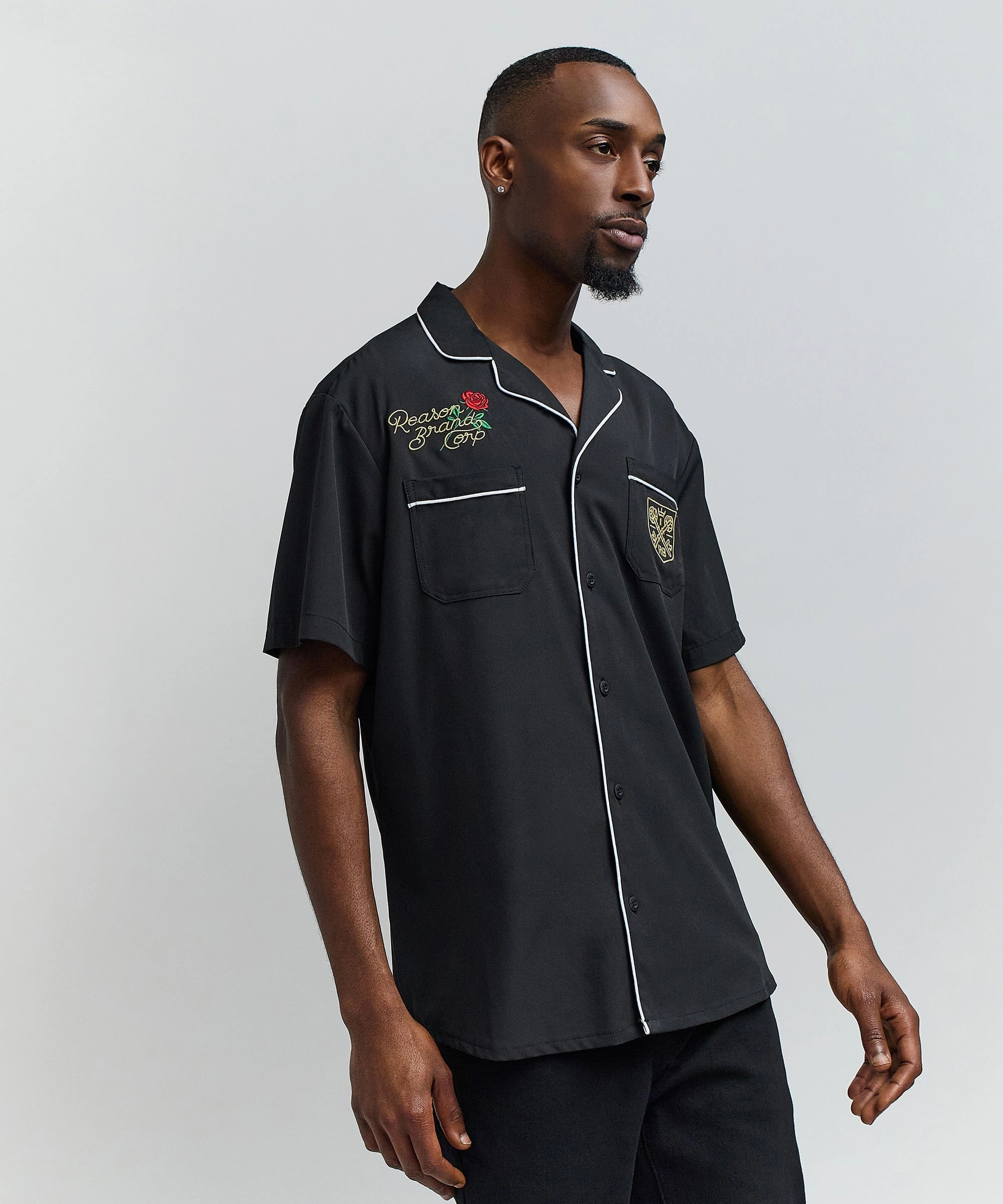 AllDay Comfort Tech Clubmaster Short Sleeve Embroidered Button Down Shirt - Black