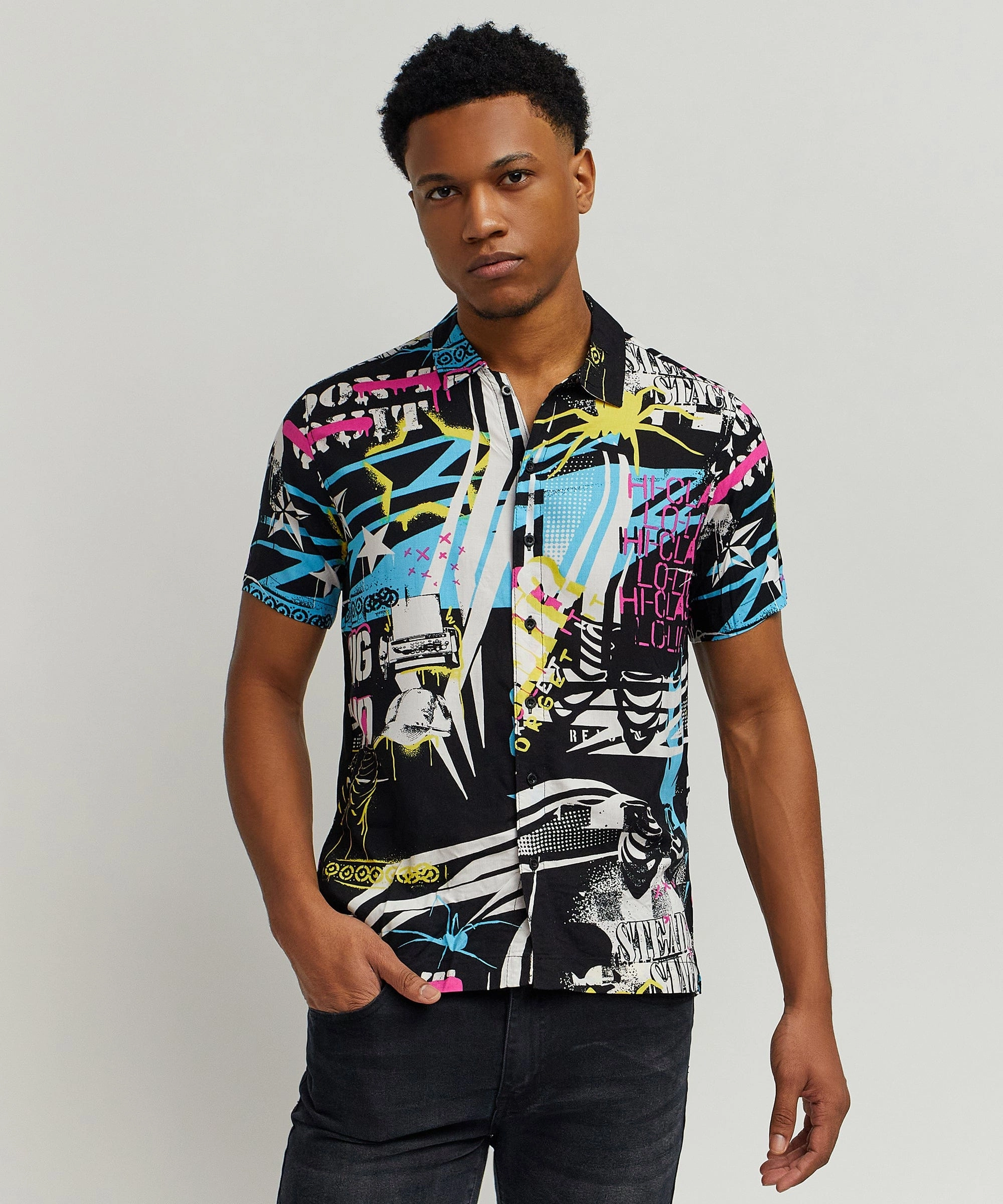 FrenchTerry Dont Quit Allover Print Short Sleeve Shirt