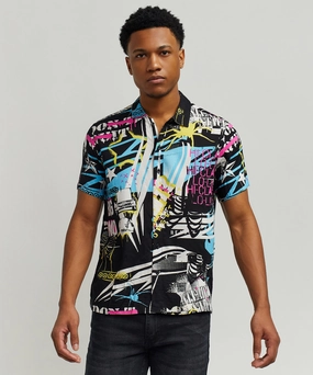 anti static coating Hydrophobic Threadwork Dont Quit Allover Print Short Sleeve Shirt