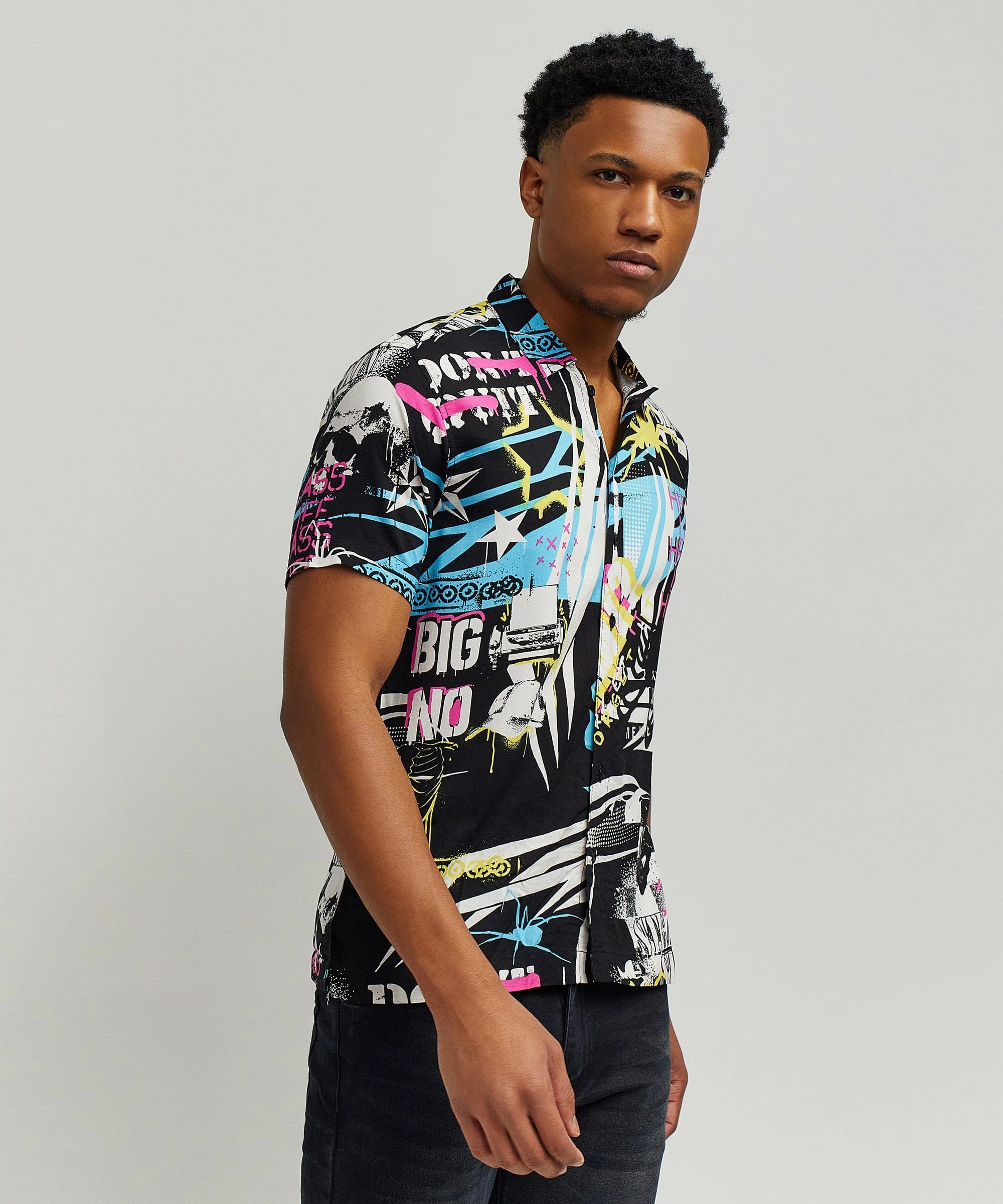 Dont Quit Allover Print Short Sleeve Shirt TumbleDryFriendlyMaterial Shape Retention Fabric