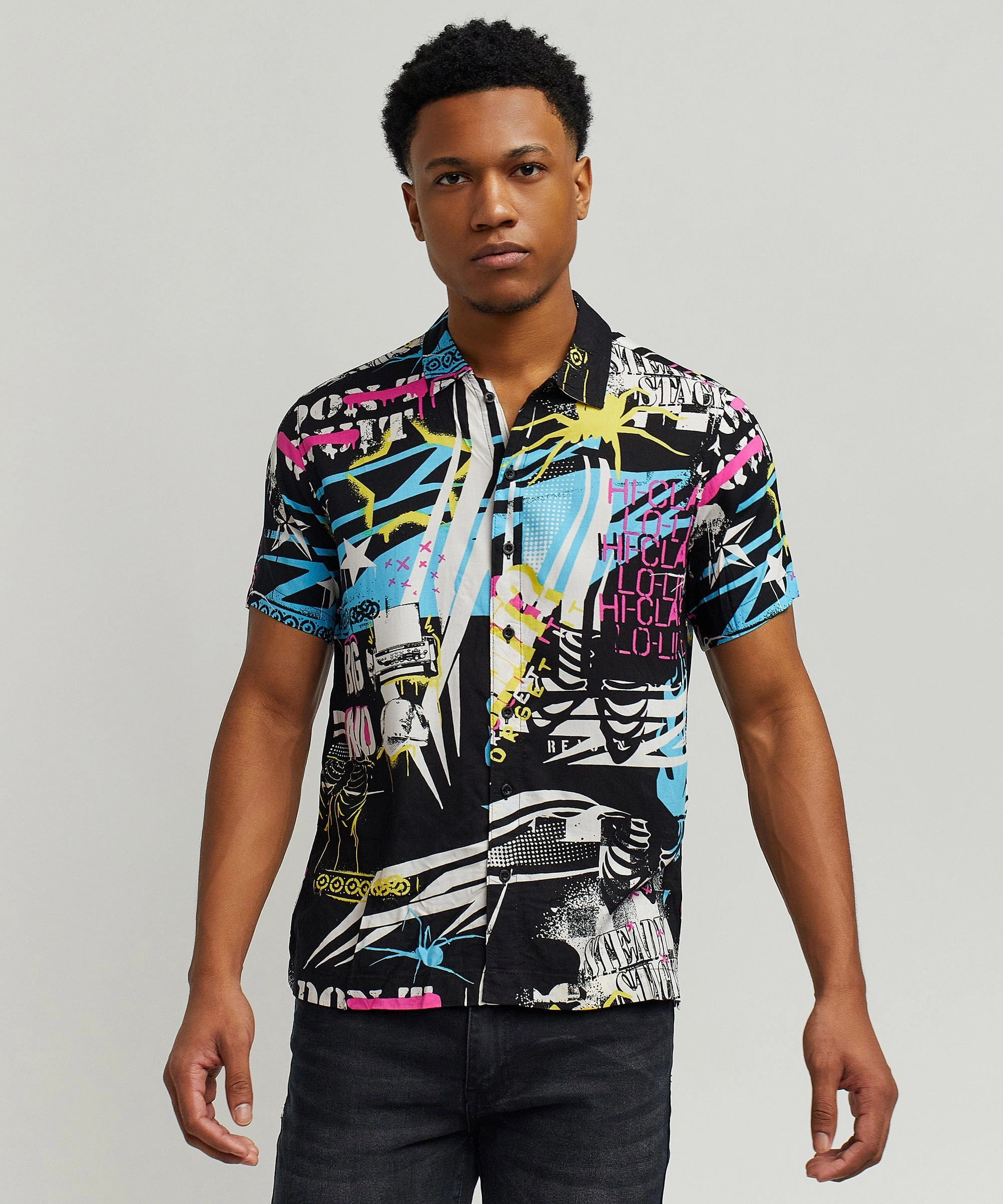 Dont Quit Allover Print Short Sleeve Shirt Casual dress Active Look