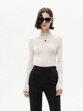 Flexible Hemline Stand Collar Wool Knitted Top