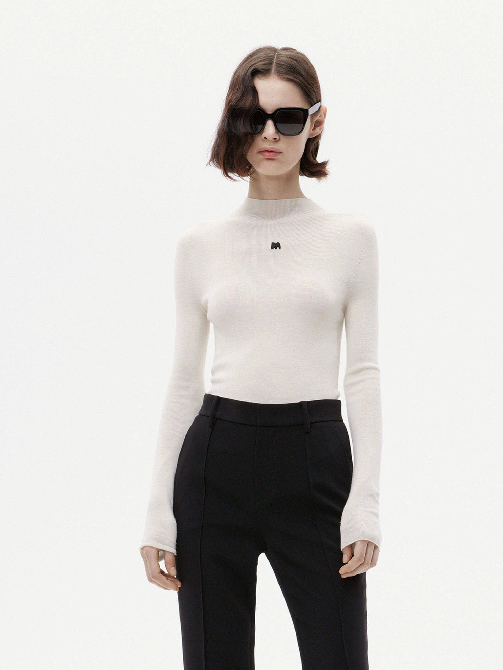 Casual Long Sleeve Stand Collar Wool Knitted Top