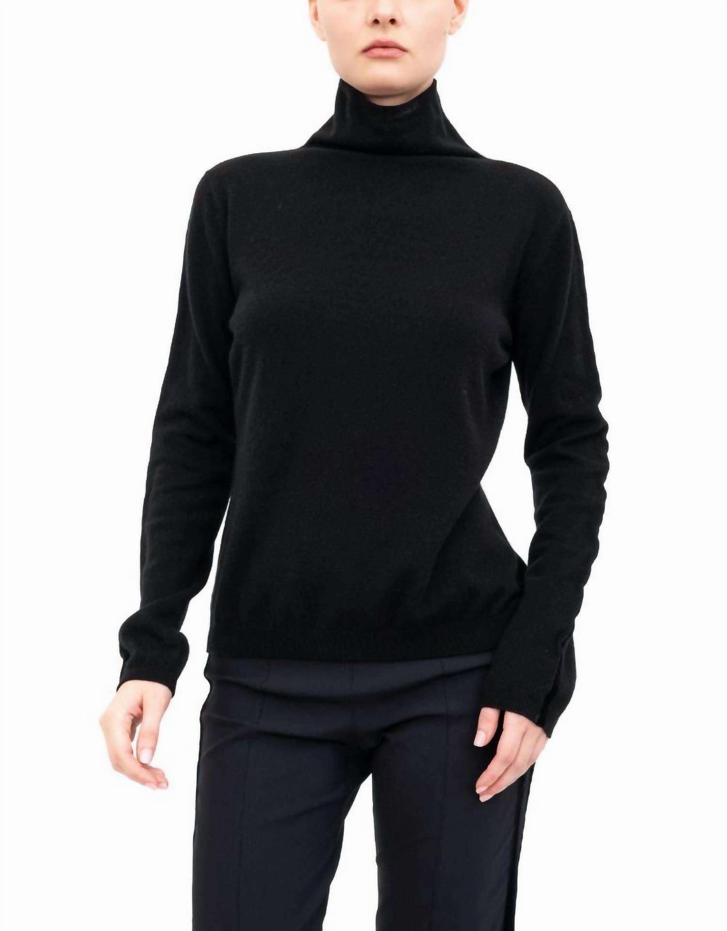 Alexia Mock Neck Top In Black Curved Hemline Comfy Vibes