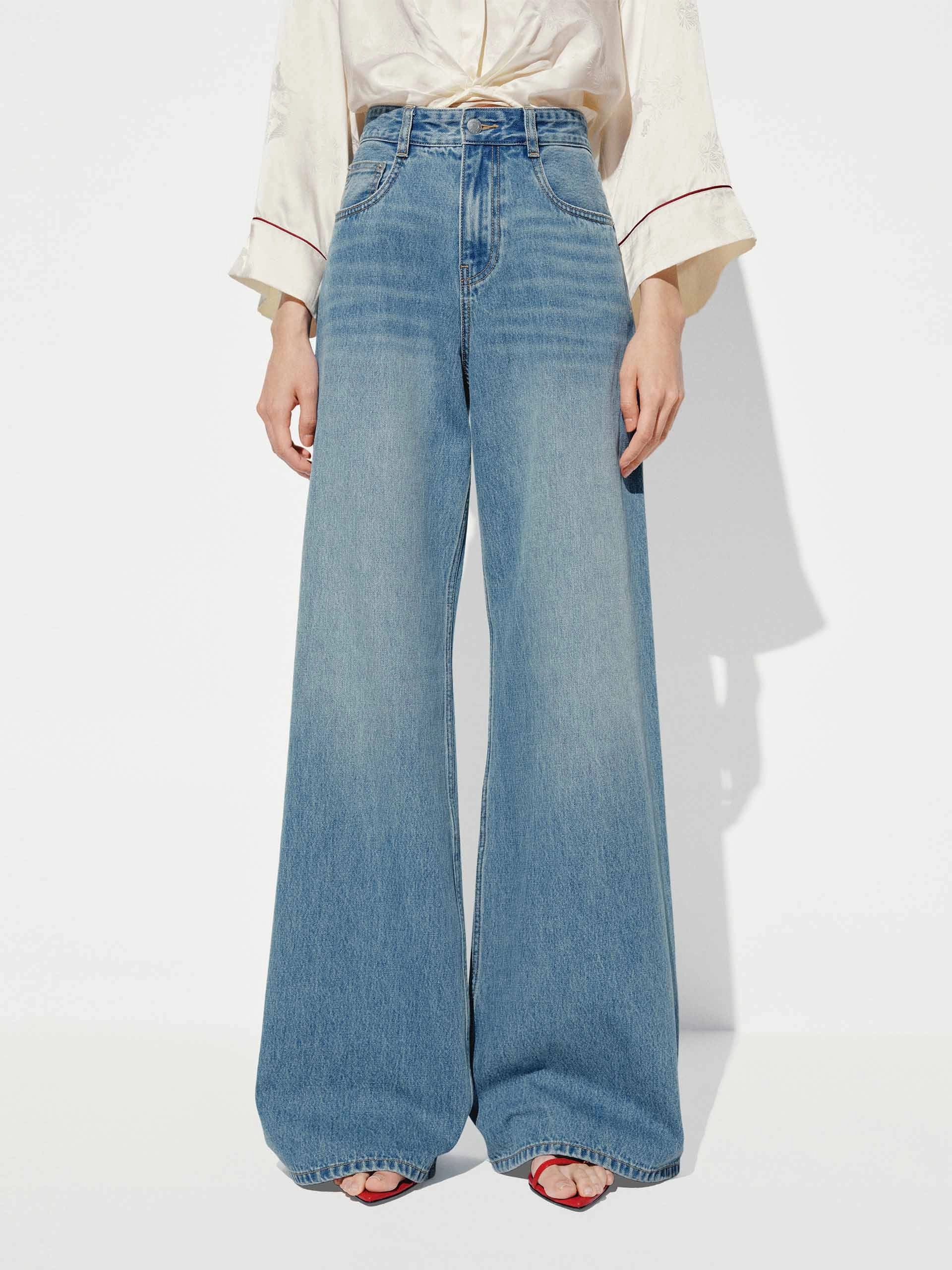 Pure Cotton Wide Leg Jeans Basic Style