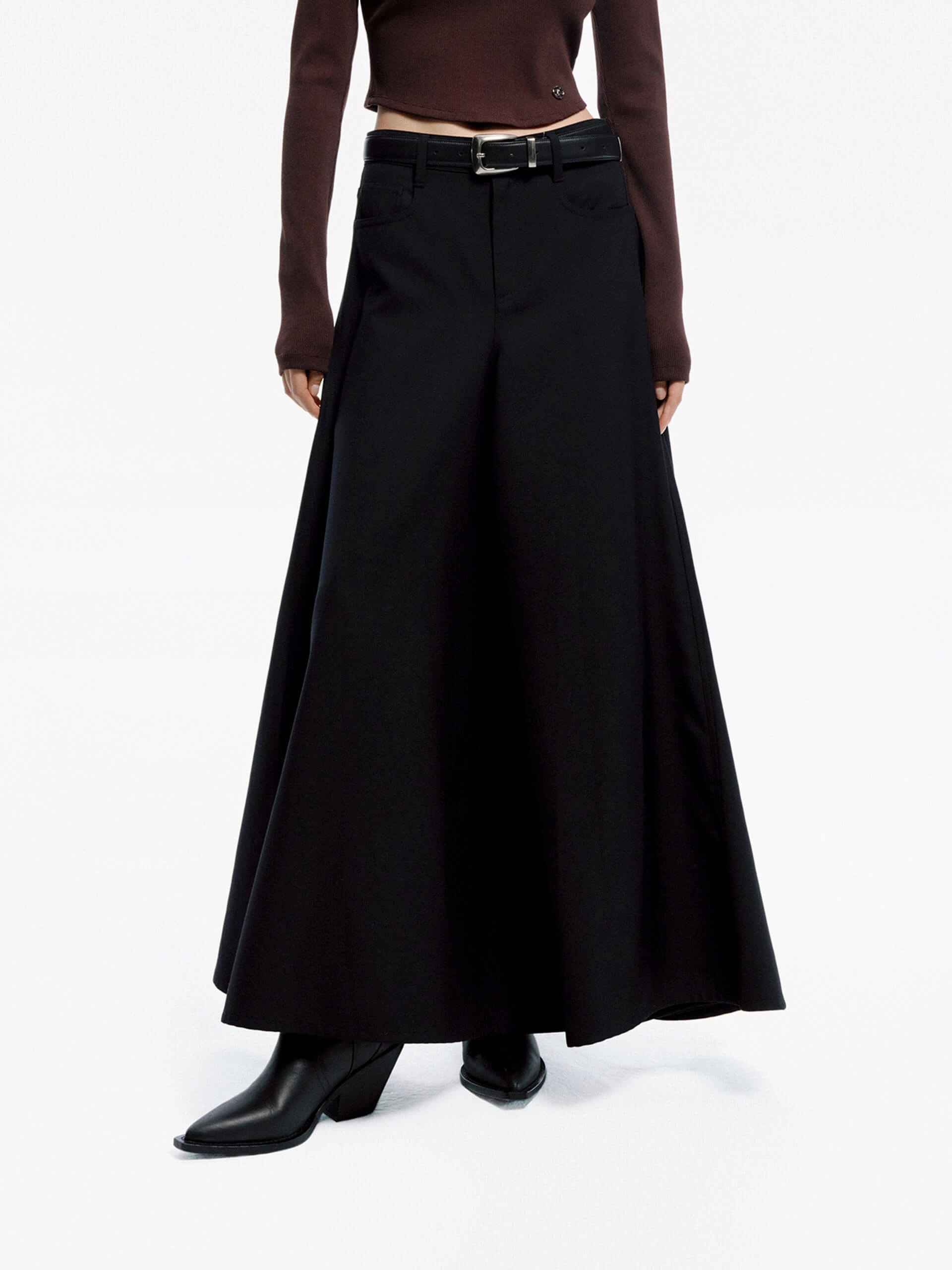 Cuffed hem Go Anywhere Wool Blend Maxi Skirt