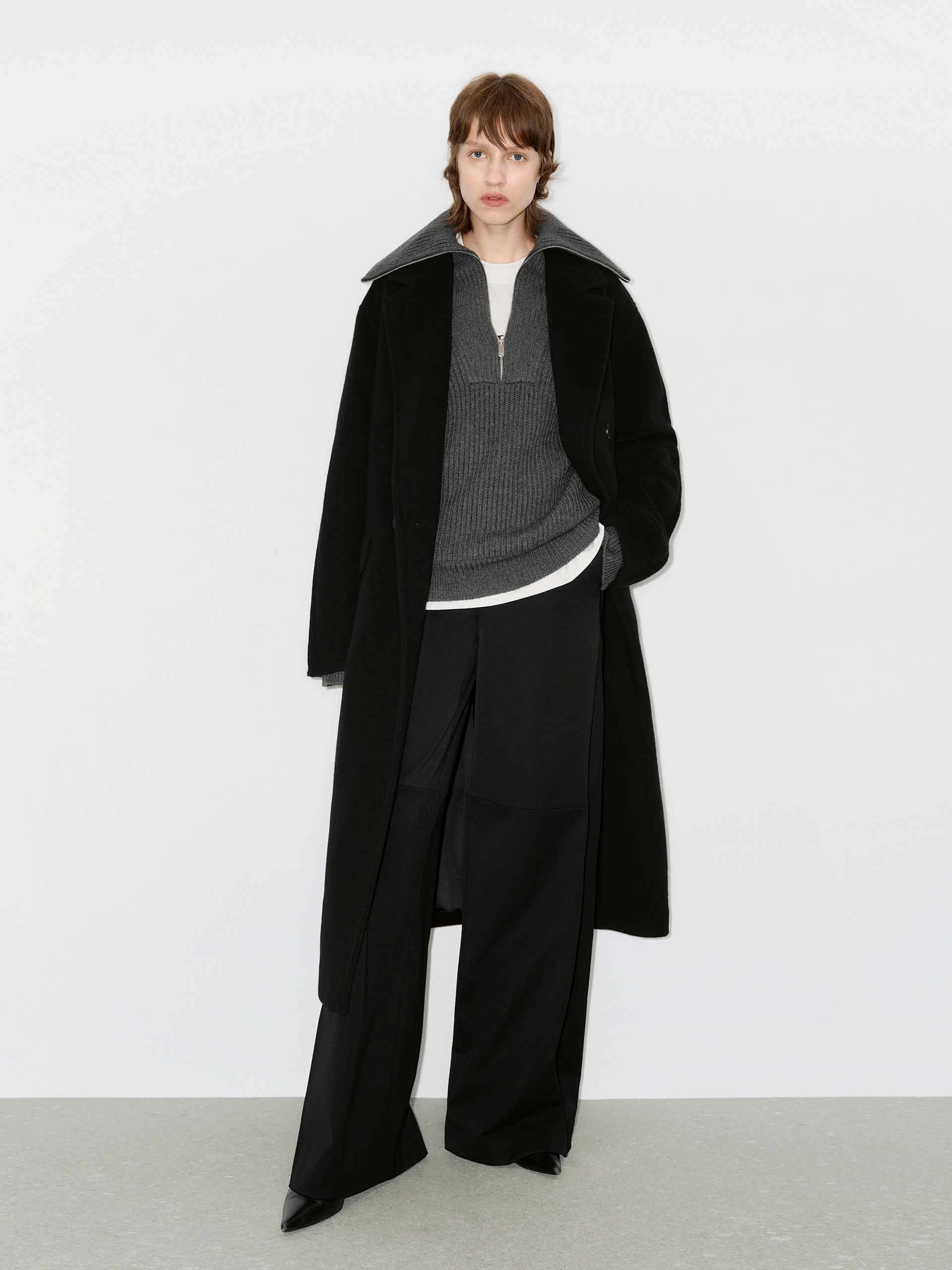 Layered construction Double Breasted Belted Coat