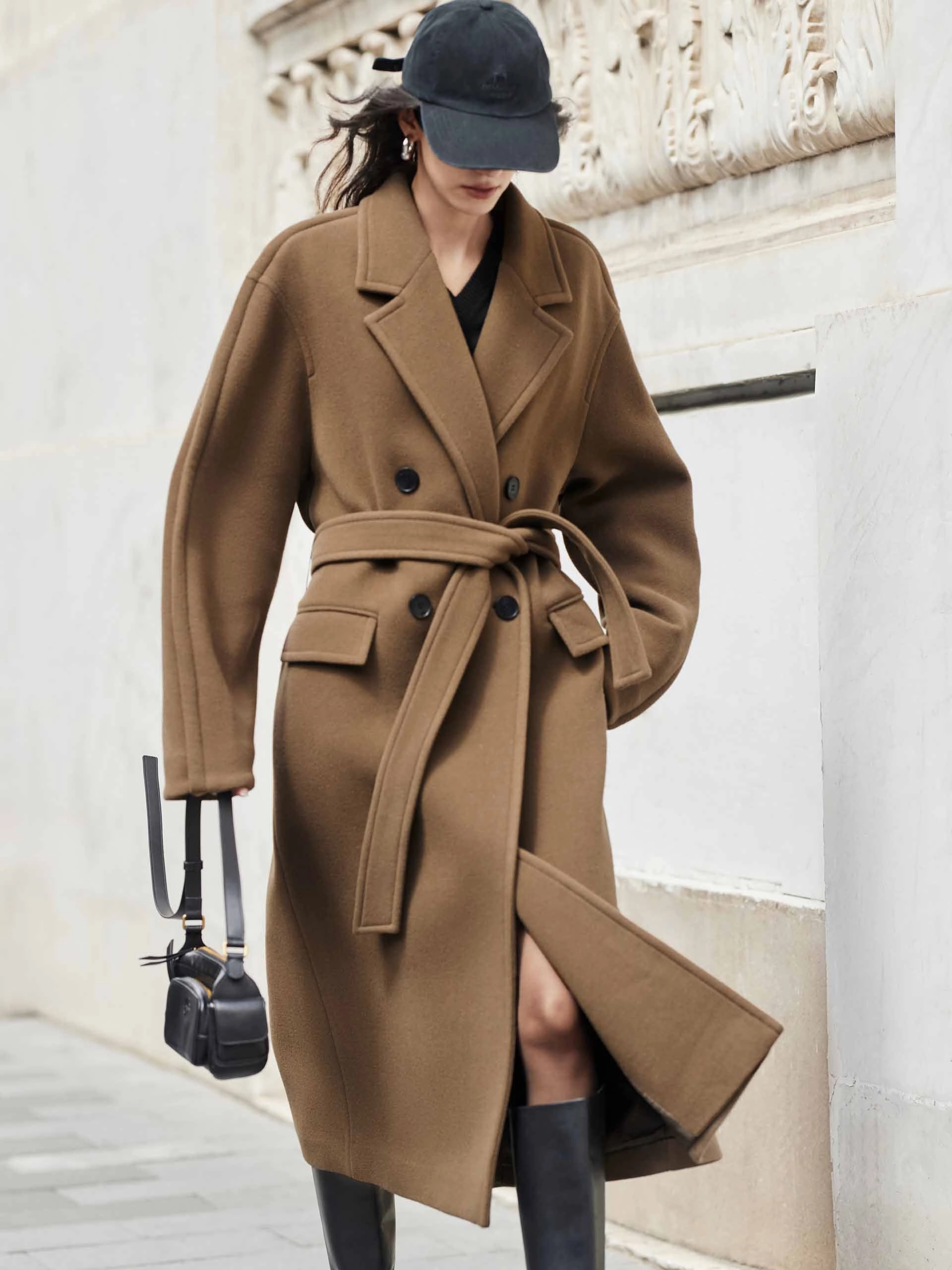 Double Breasted Belted Coat Heat Sealed Edges