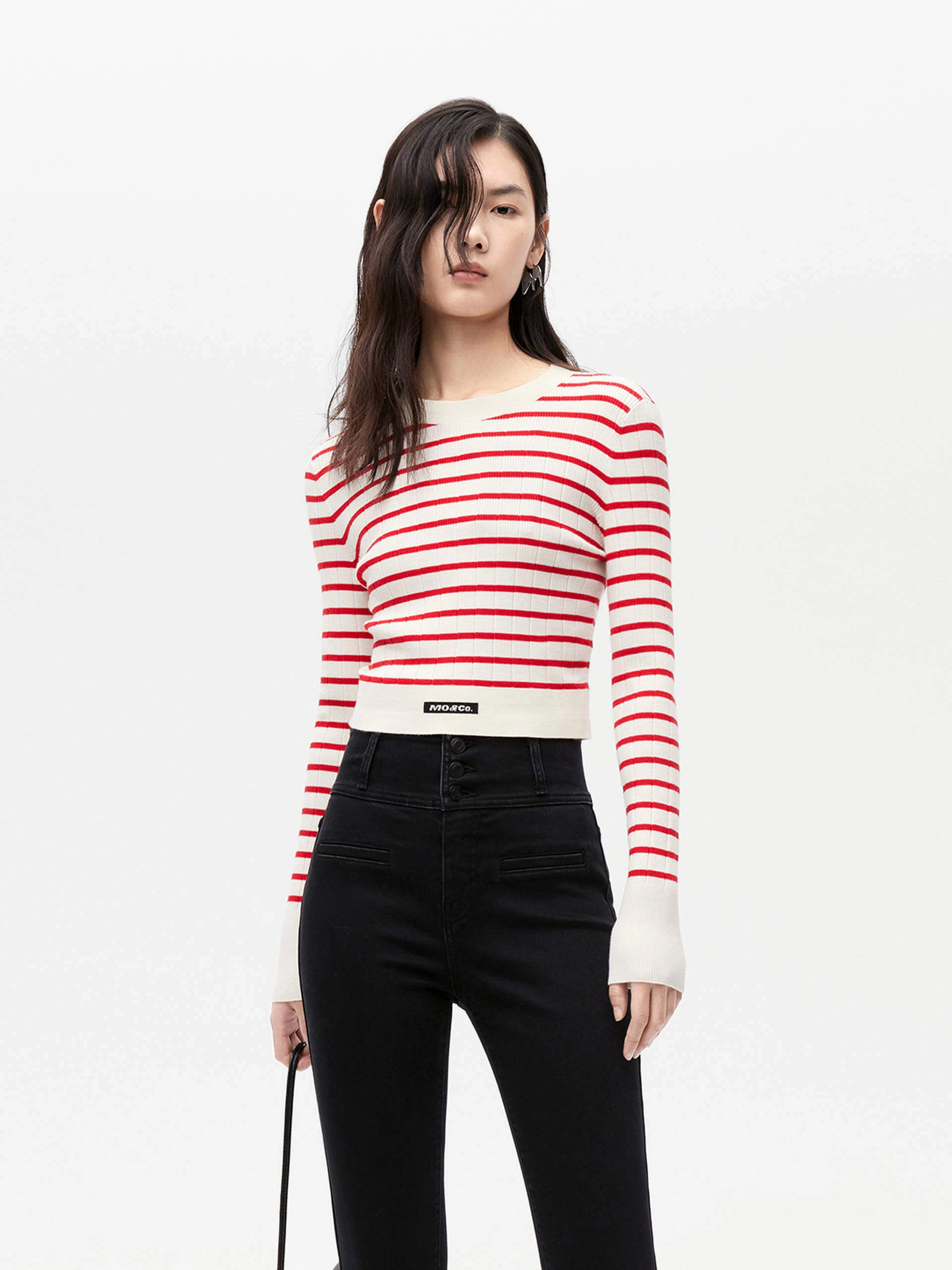 Striped Ribbed Knit Top LightweightFabric GarmentDyed