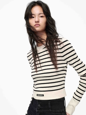 Striped Ribbed Knit Top TonalStitching