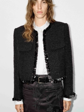 Wool Blend Tweed Jacket Adjustable Cuffs