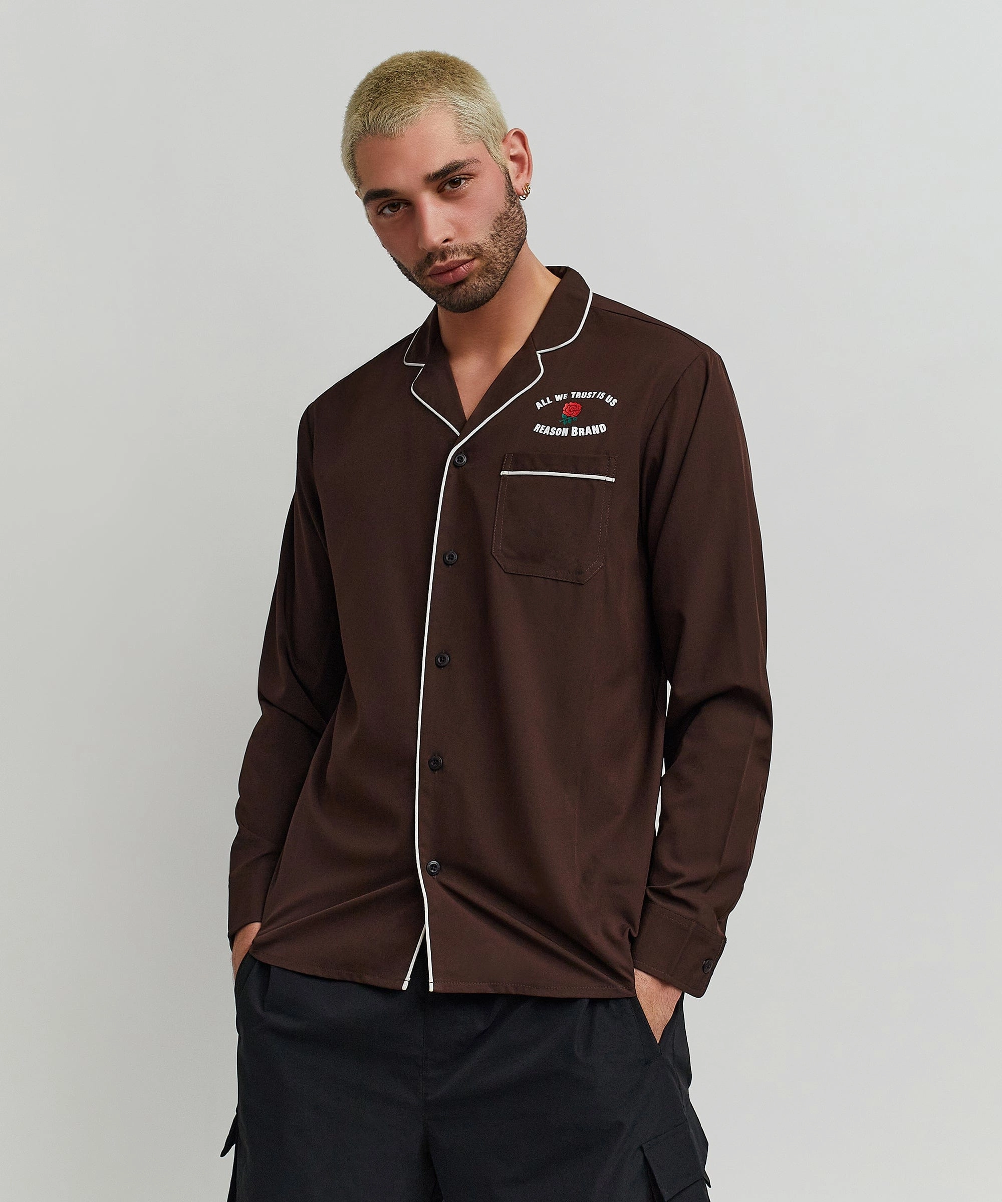 Hypoallergenic Fiber Airflow Ventilation Zones All We Trust Long Sleeve Woven Shirt - Brown