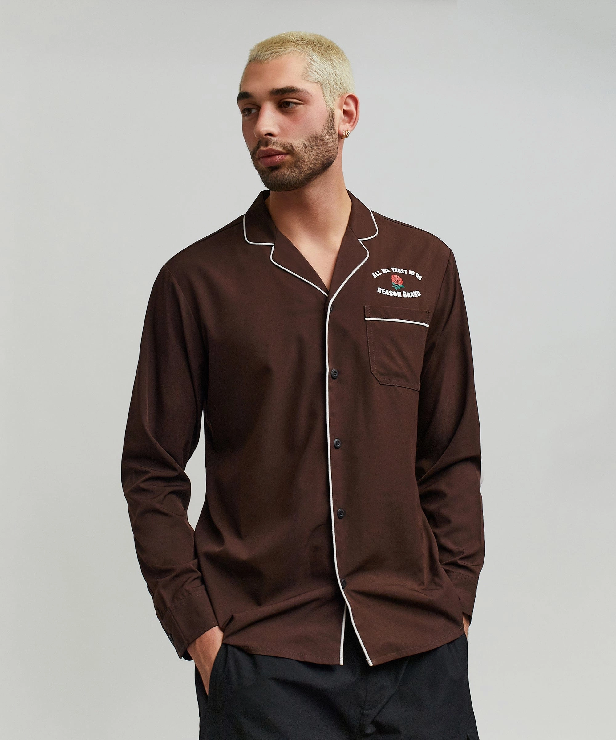 Organic Cotton Blend All We Trust Long Sleeve Woven Shirt - Brown