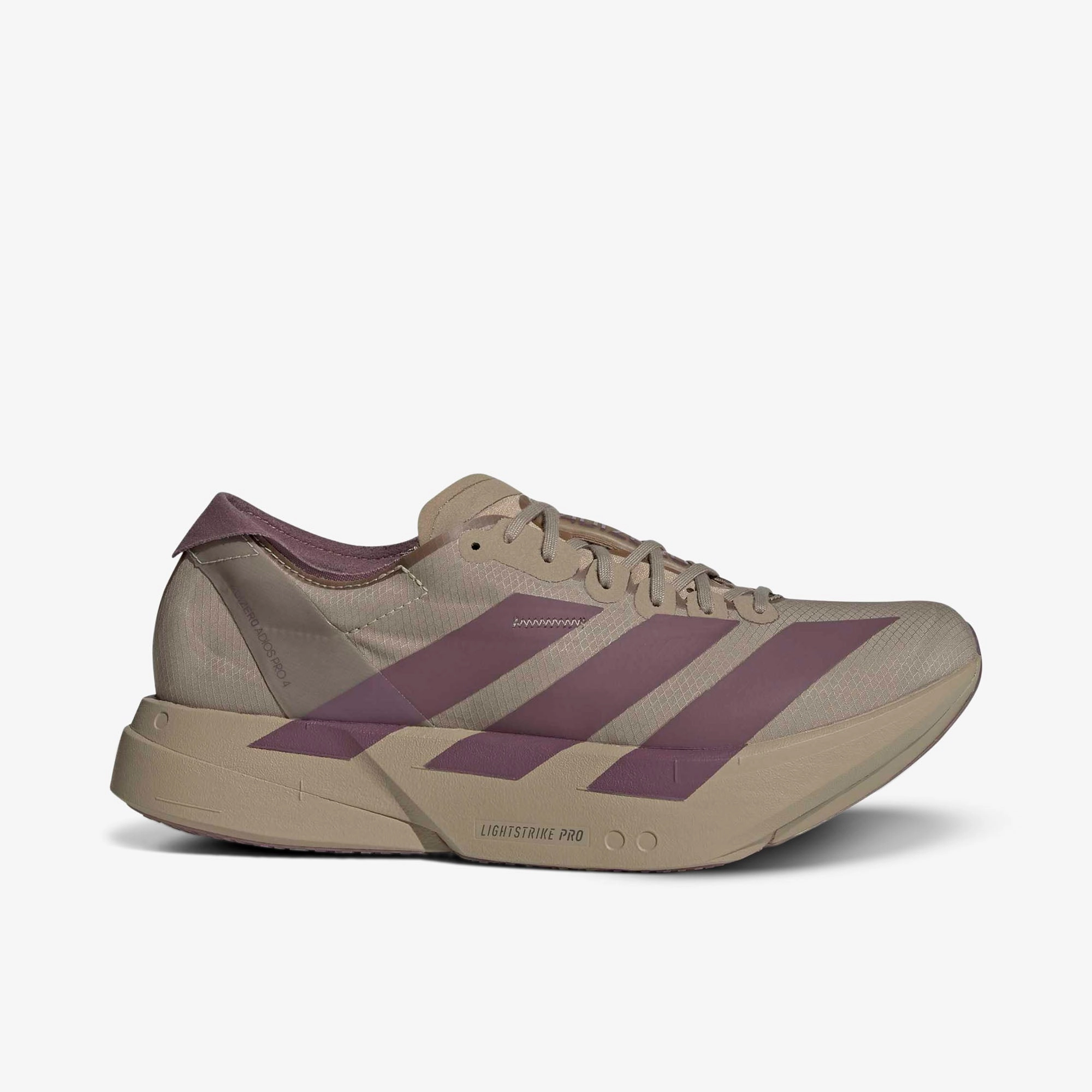 adidas Adizero Adios Pro 4 Blanch Cargo / Shadow Fig - Iron Metallic Eco Friendly Material