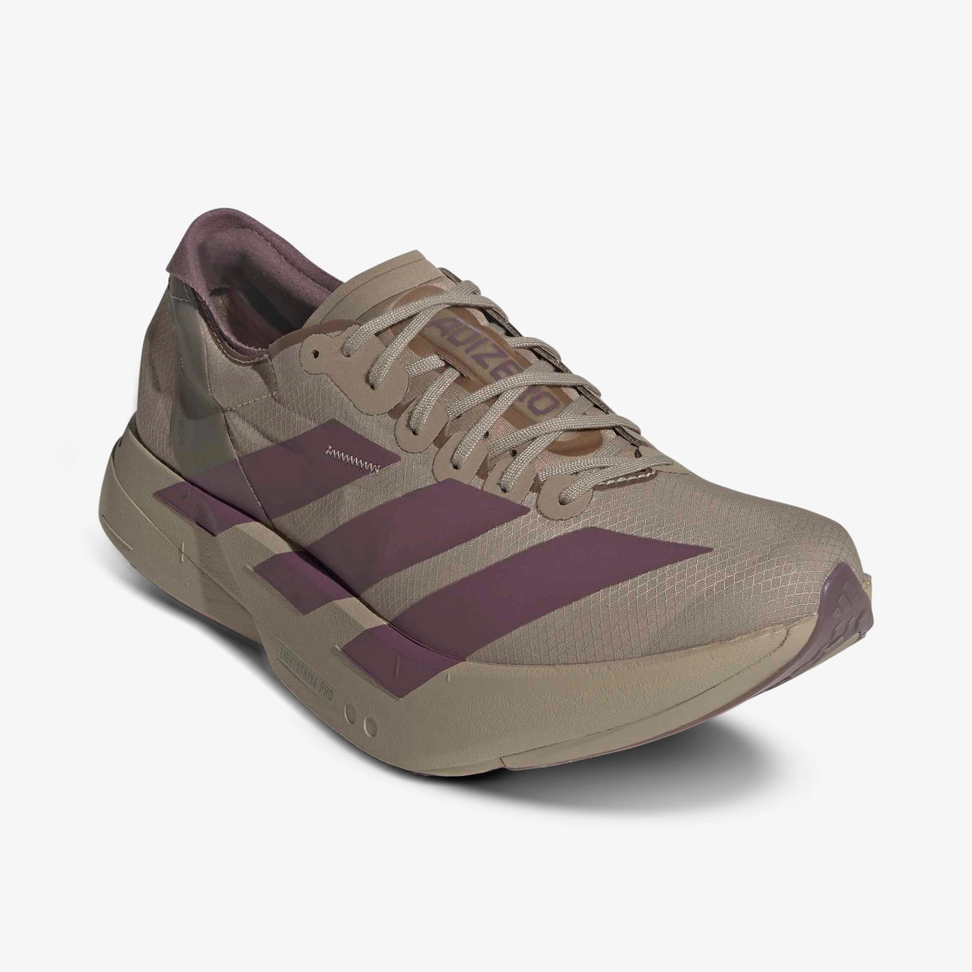 adidas Adizero Adios Pro 4 Blanch Cargo / Shadow Fig - Iron Metallic Sustainable Production Process