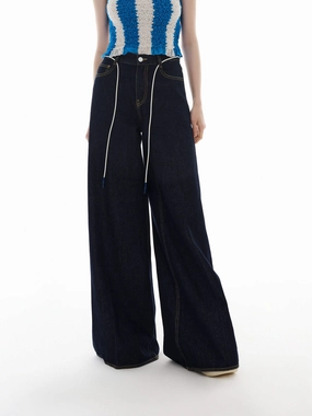 Foundation Piece Go-to Wear Drawstring Detail Wide Leg Jeans