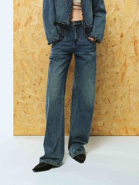 Sharp Silhouette Urban Explorer Picnic Style Trim Detail Straight Jeans