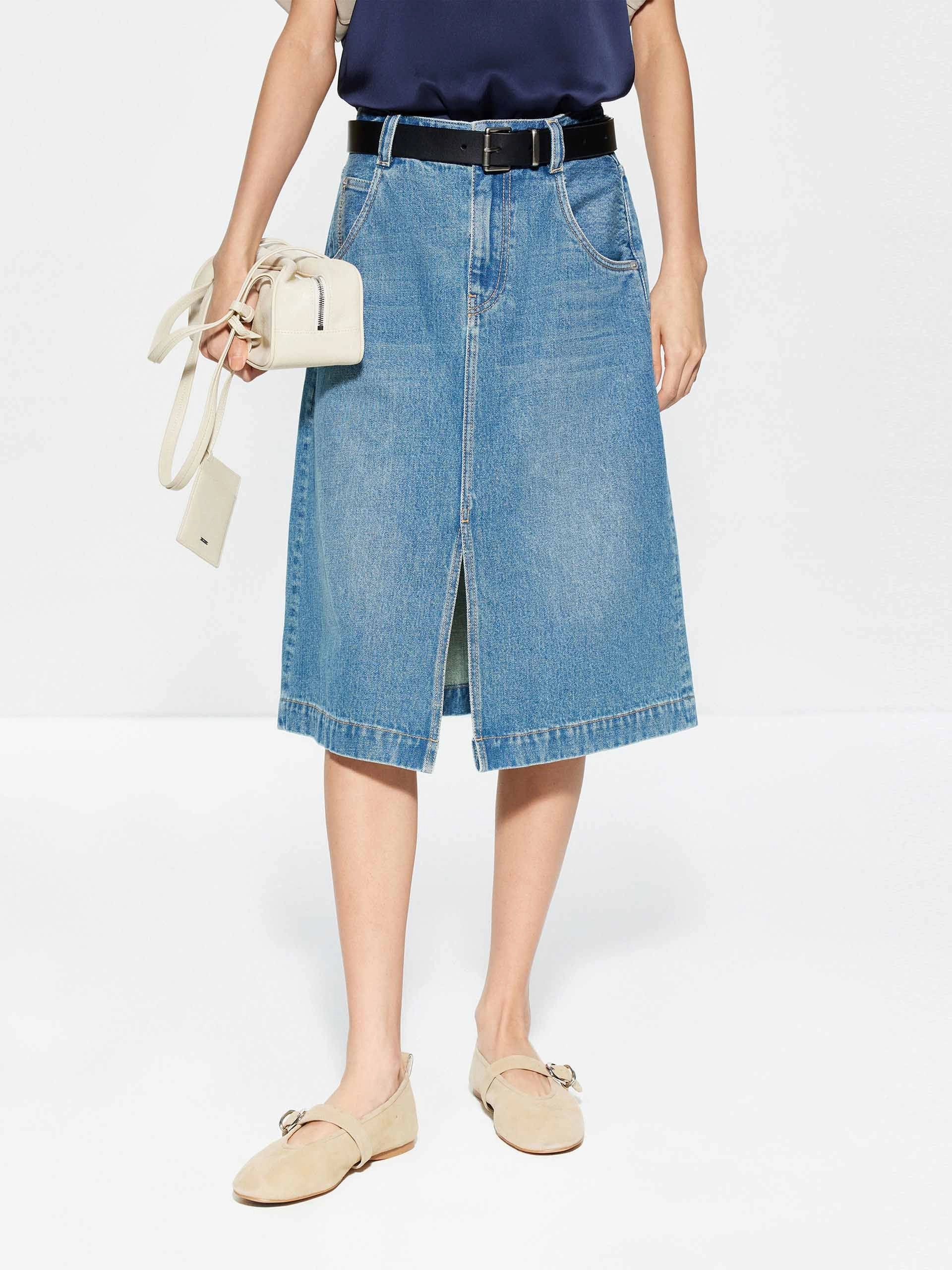 Front Slit Cotton Denim Skirt Modular Attachment UVProtectionCoating