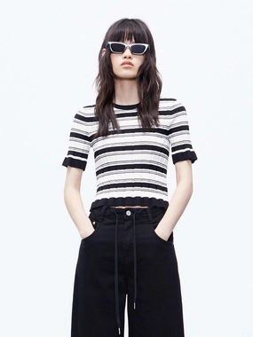Textured Stripe Knit Top CompactSize Multi Directional Mobility
