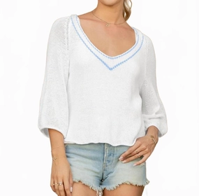 Alyson 3/4 Sleeve Sweater In Breaker White/beach Sky Cozy & Soft