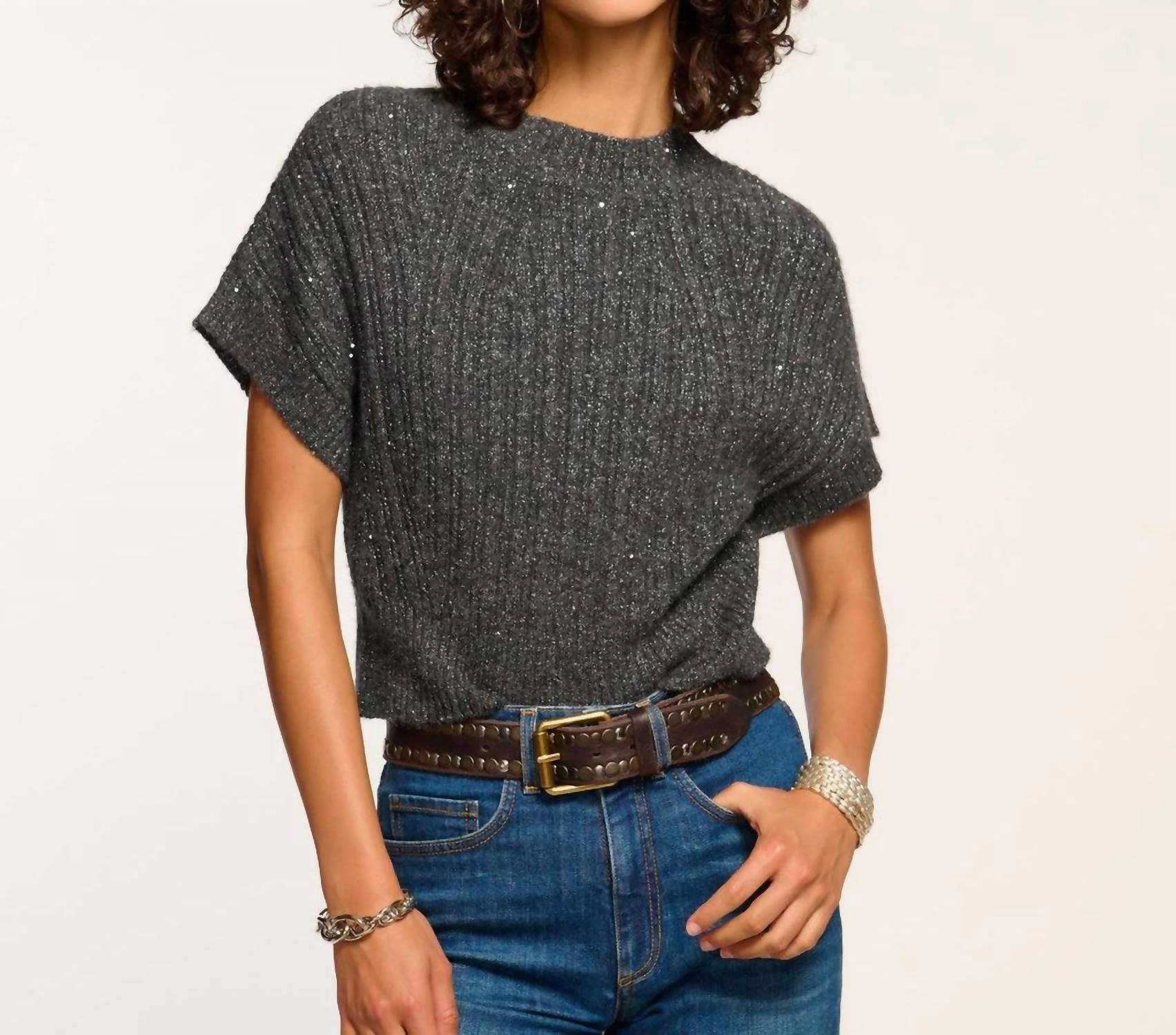 Amadeus Short Sleeve Wool Sweater In Charcoal Wool Relaxed Layers winter warmth