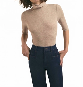 Snuggly Comfort Soft Touch Texture Amelia Mock Neck Top In Oatmeal Melange