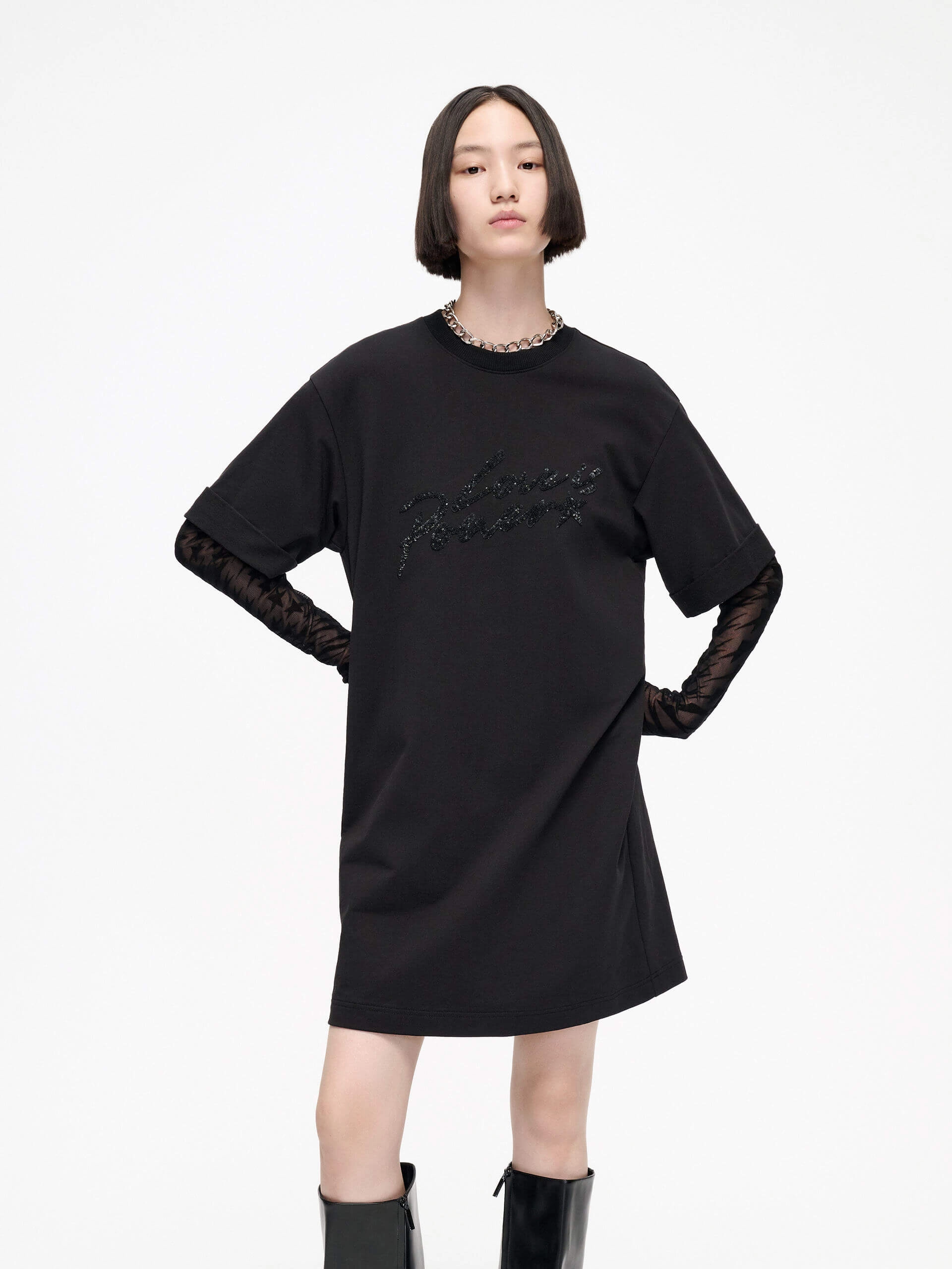 Paneled Sleeves Mini Dress Fall Tone