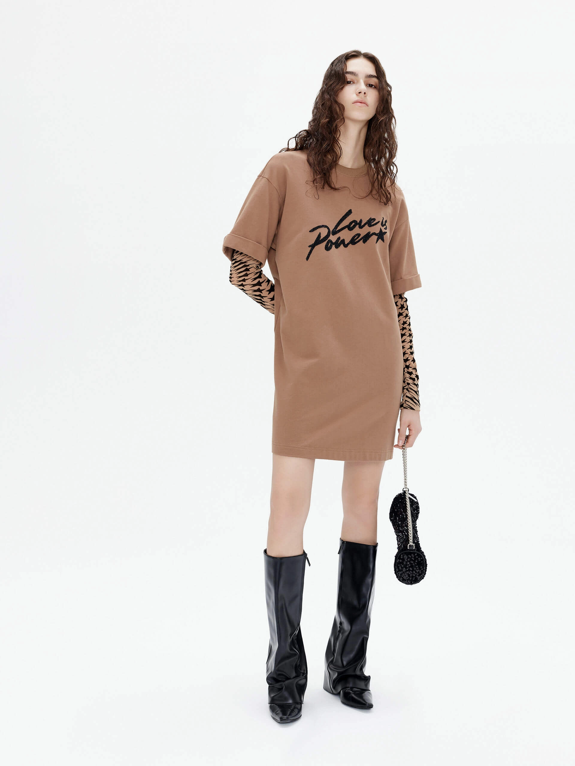 Paneled Sleeves Mini Dress Easy Draping