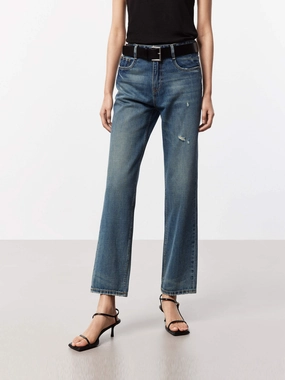 Softened Fabric Light Wear Ankle Ripped Detail Jeans