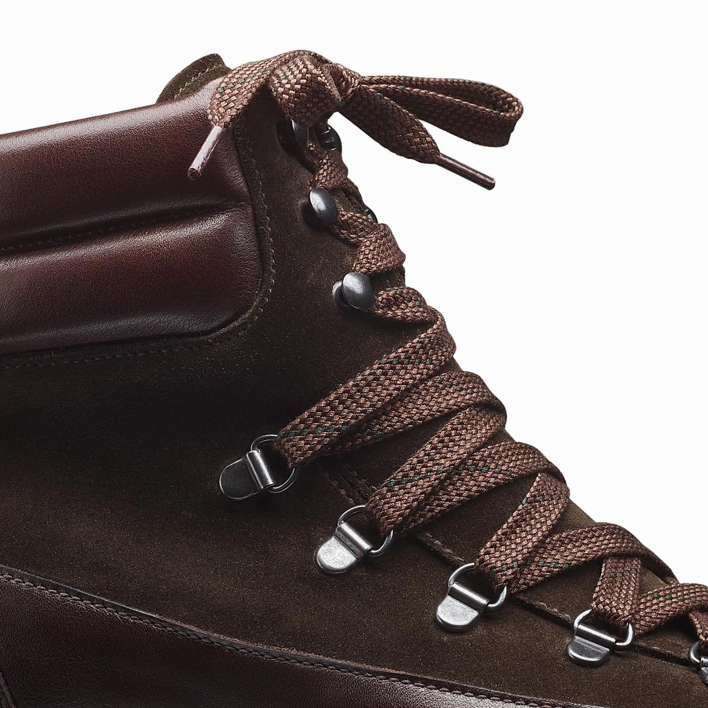 Annie Dark Brown Wax Calf & Earth Green Suede Seamless Comfort Snowy Path Low Profile Snowy Path