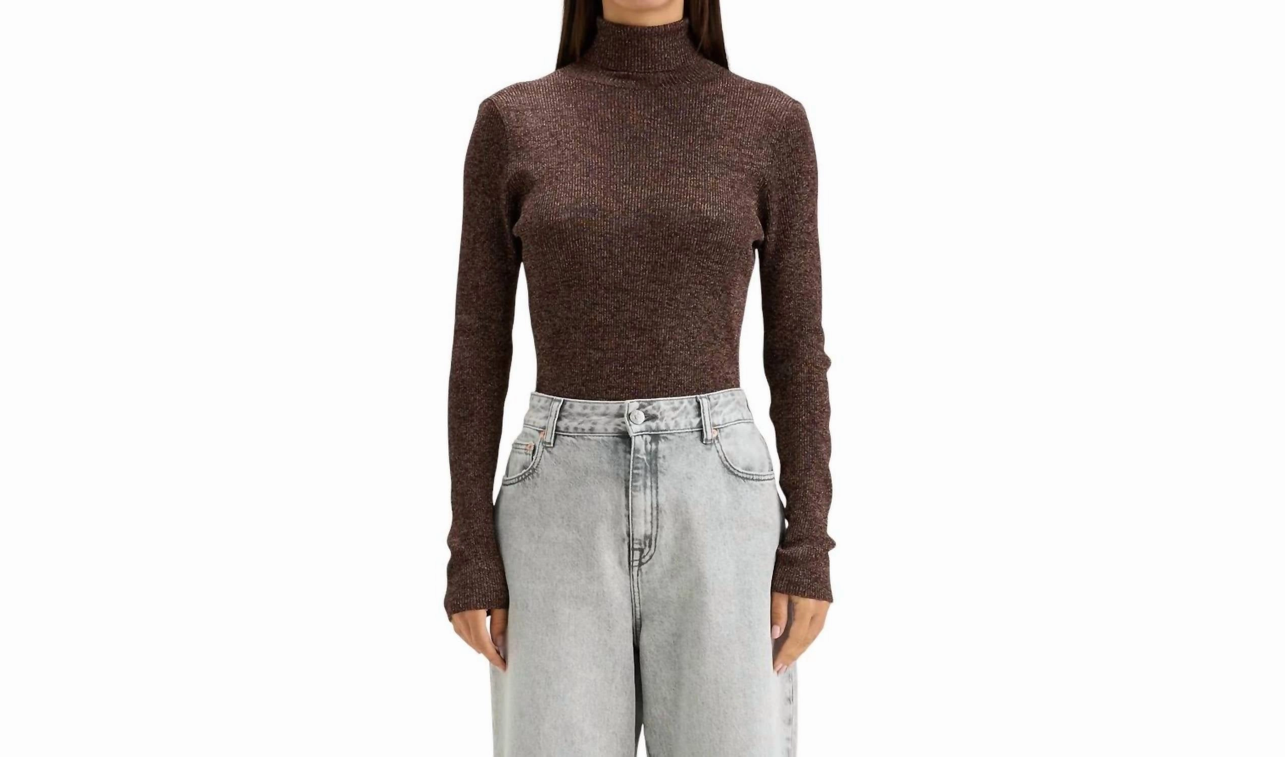 Anoit Turtleneck Sweater In Chestnut Cozy Knit Touch