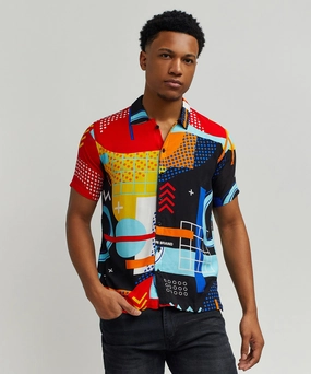 ButterSoft Handfeel Casual Long Sleeve Messenger Allover Print Short Sleeve Shirt