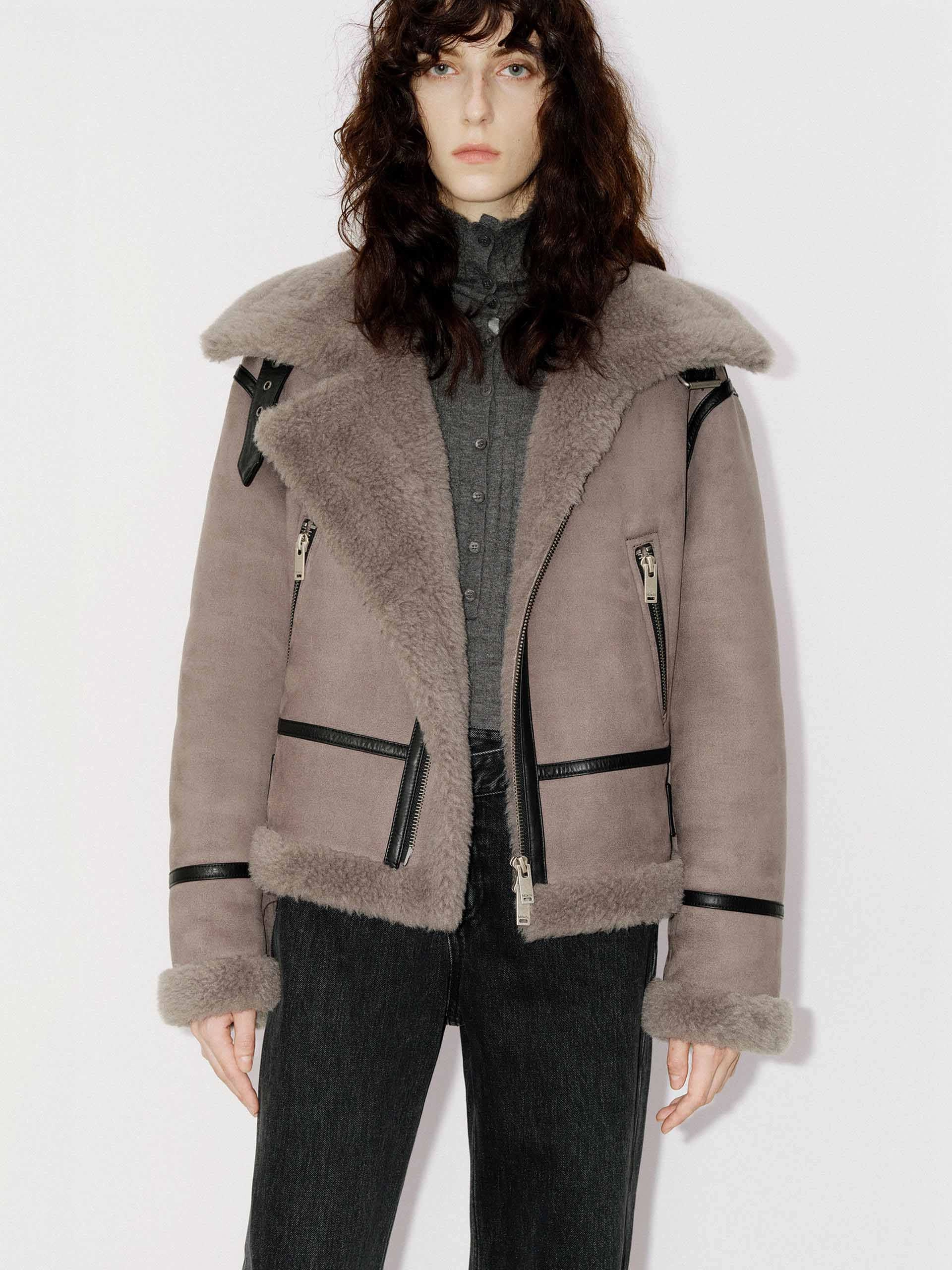 Suede Textured Fuzzy Jacket Double Stitch Seams