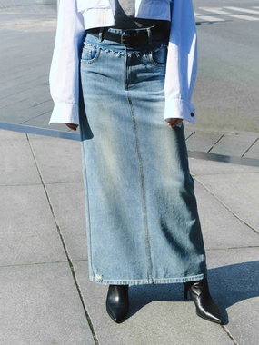 Frayed Seam Maxi Skirt Tear Resistant Design