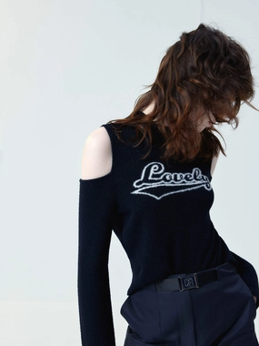 Cut Shoulder Jacquard Sweater FlatlockStitching