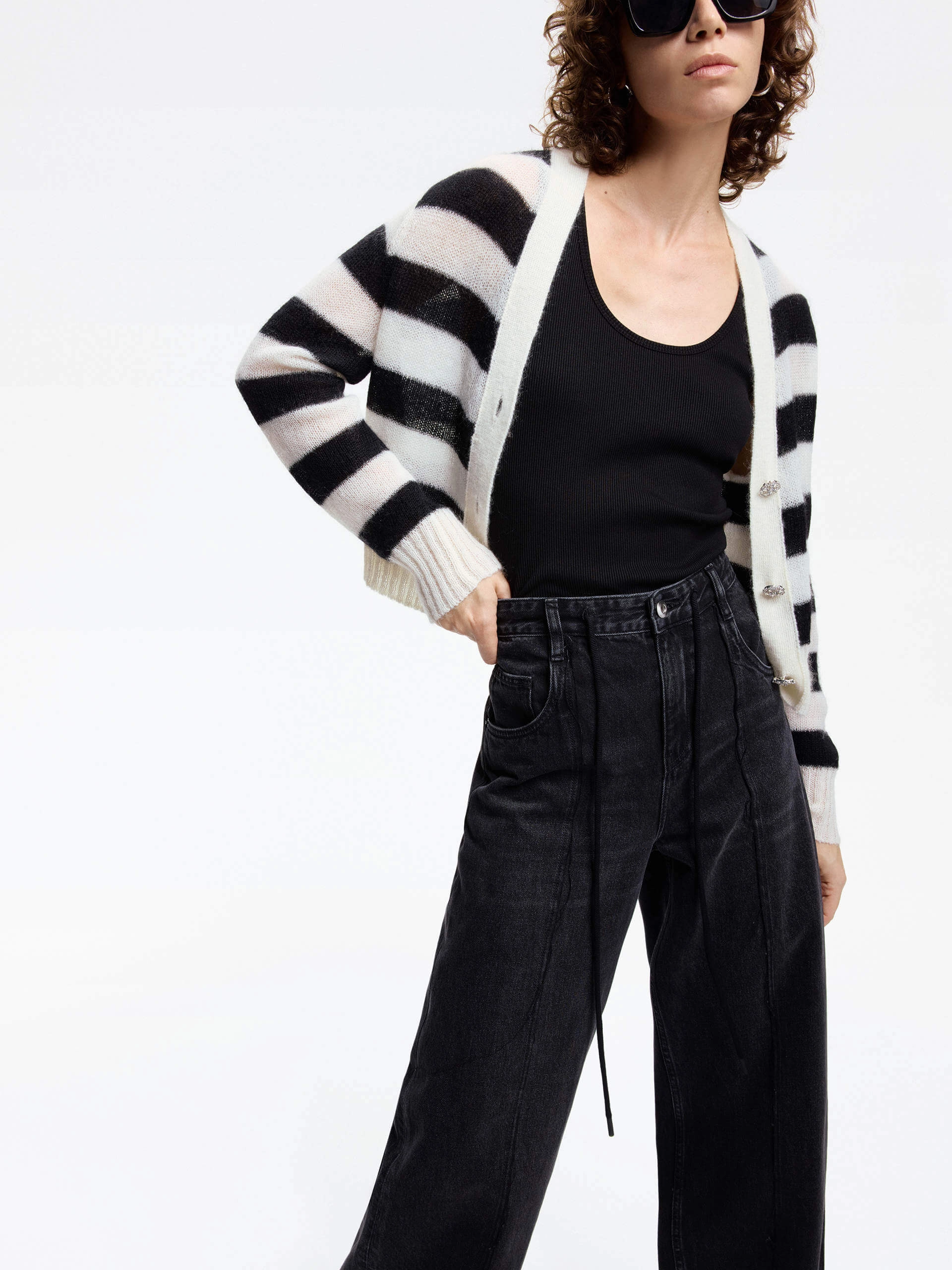 Mohair Blend Knit Cardigan Tear Resistant Fiber Blend Soft Pullover