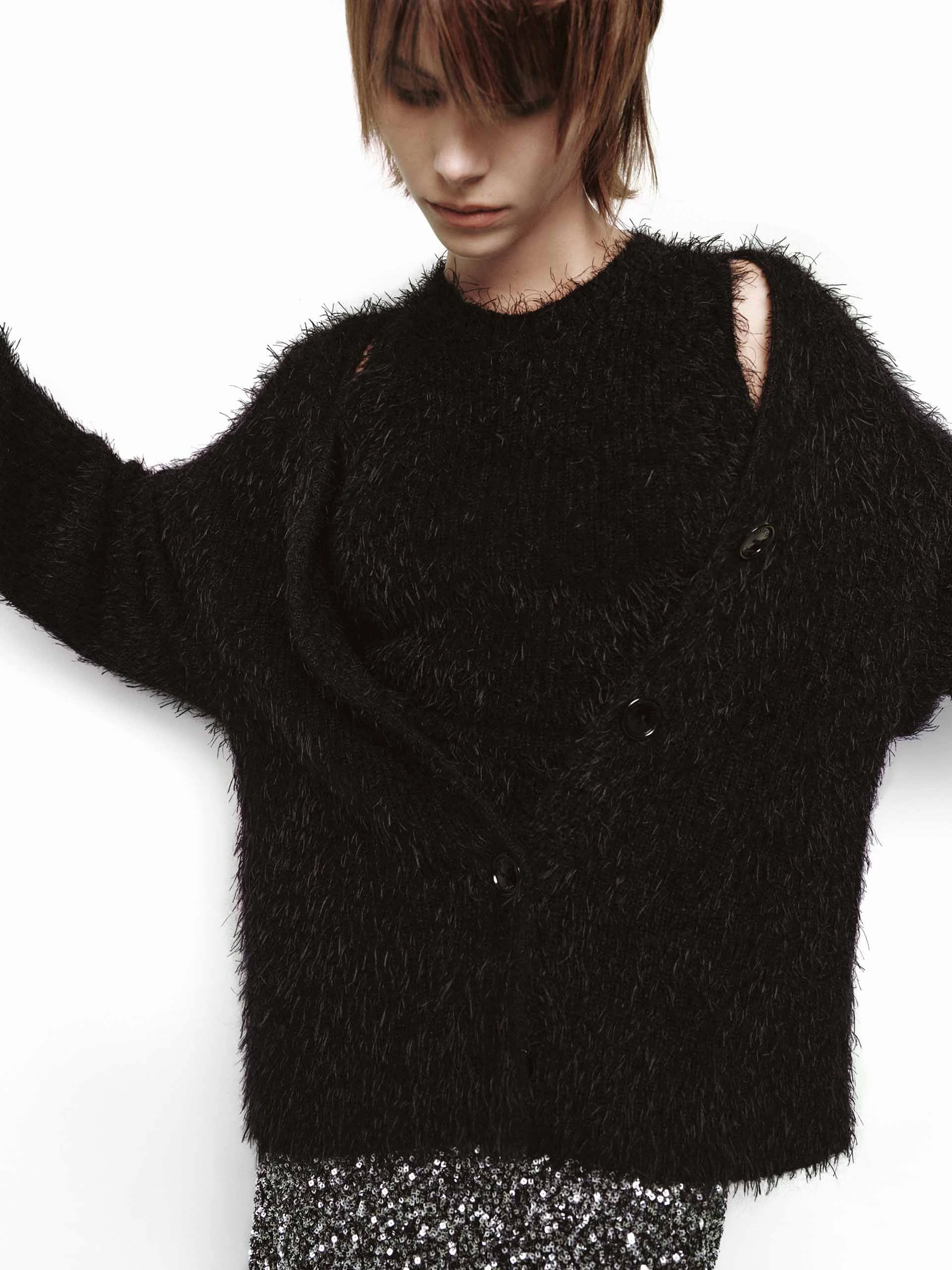 ThermalRegulating Temperature Control Technology V-neck Fuzzy Knit Cardigan