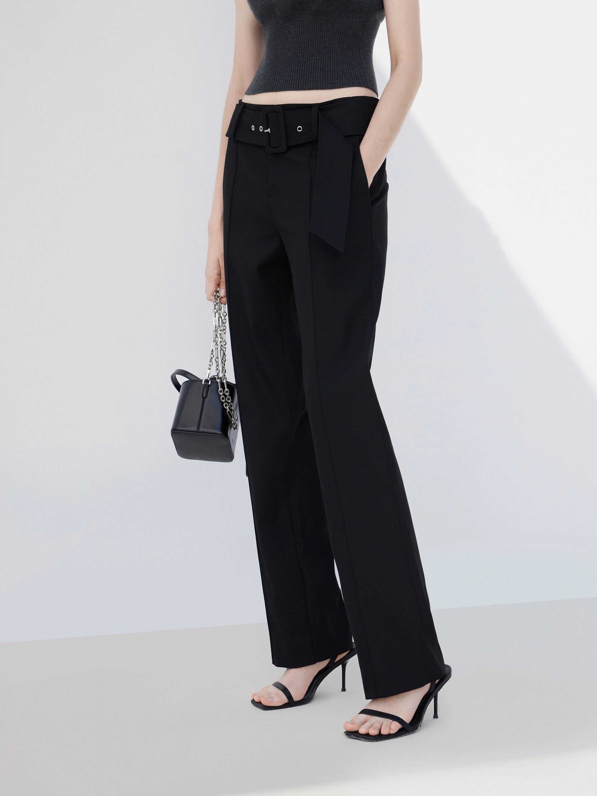 Straight Suit Pants with Belt UV protection coating Soft Brush Lining