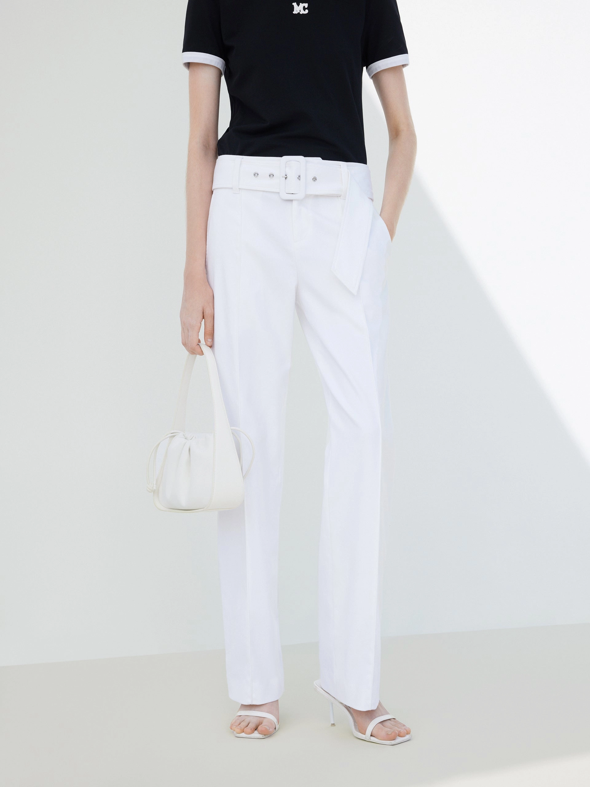 Straight Suit Pants with Belt NonBindingWaistline Cozy Style