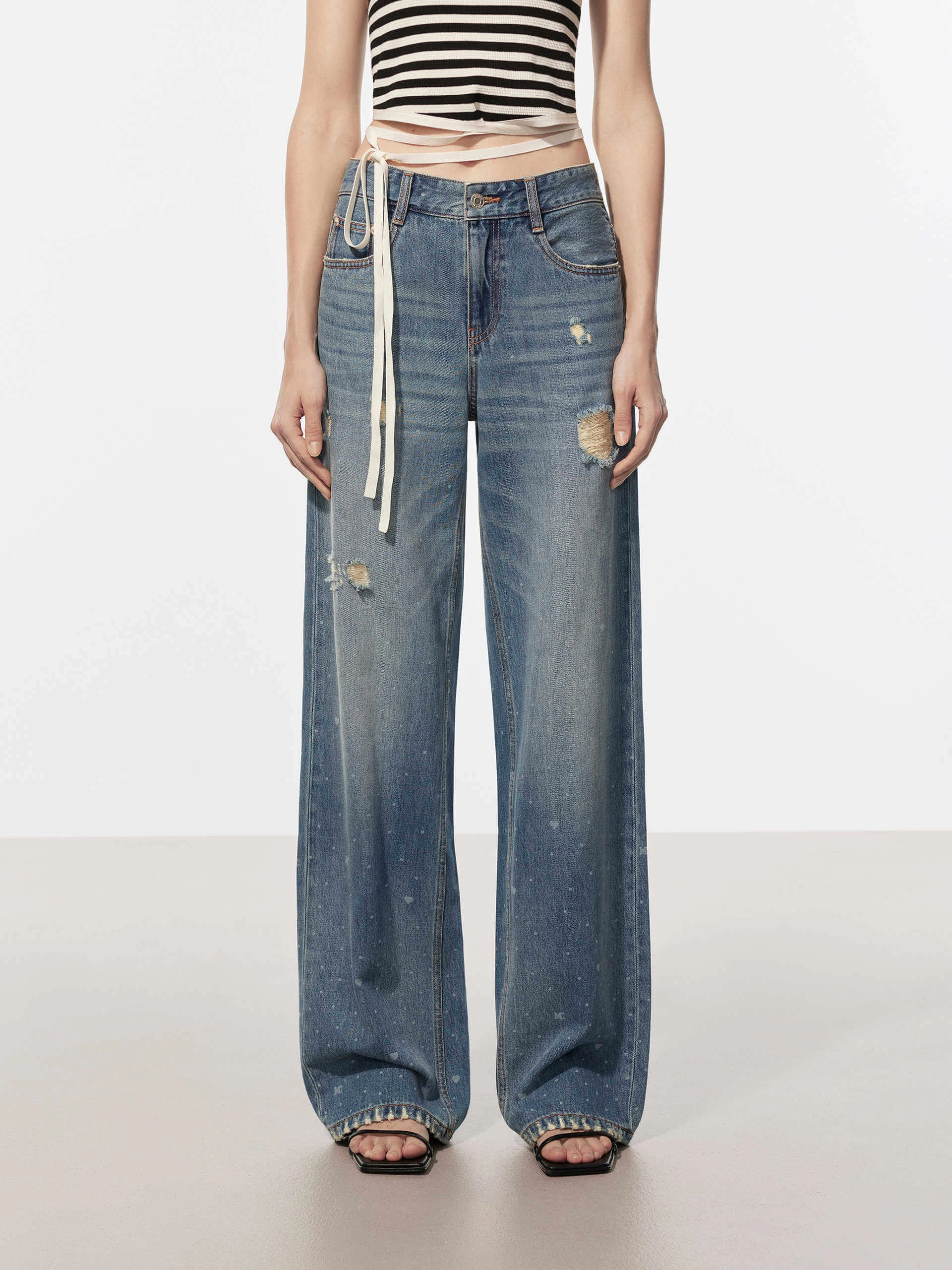 Printed Detail Straight Jeans comfortable option General Option