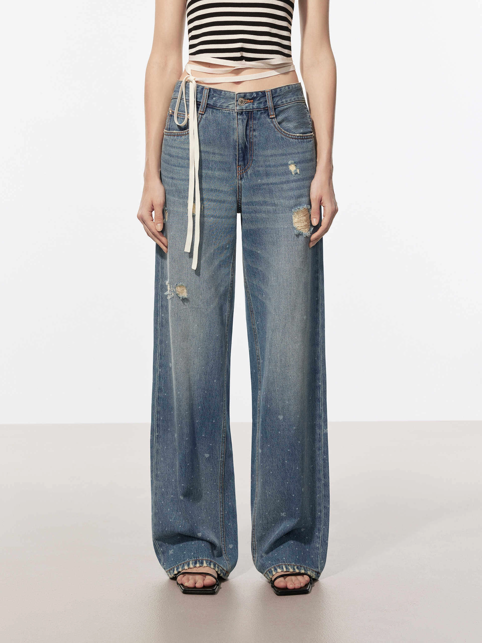 Printed Detail Straight Jeans Eco Friendly Denim Timeless Edge