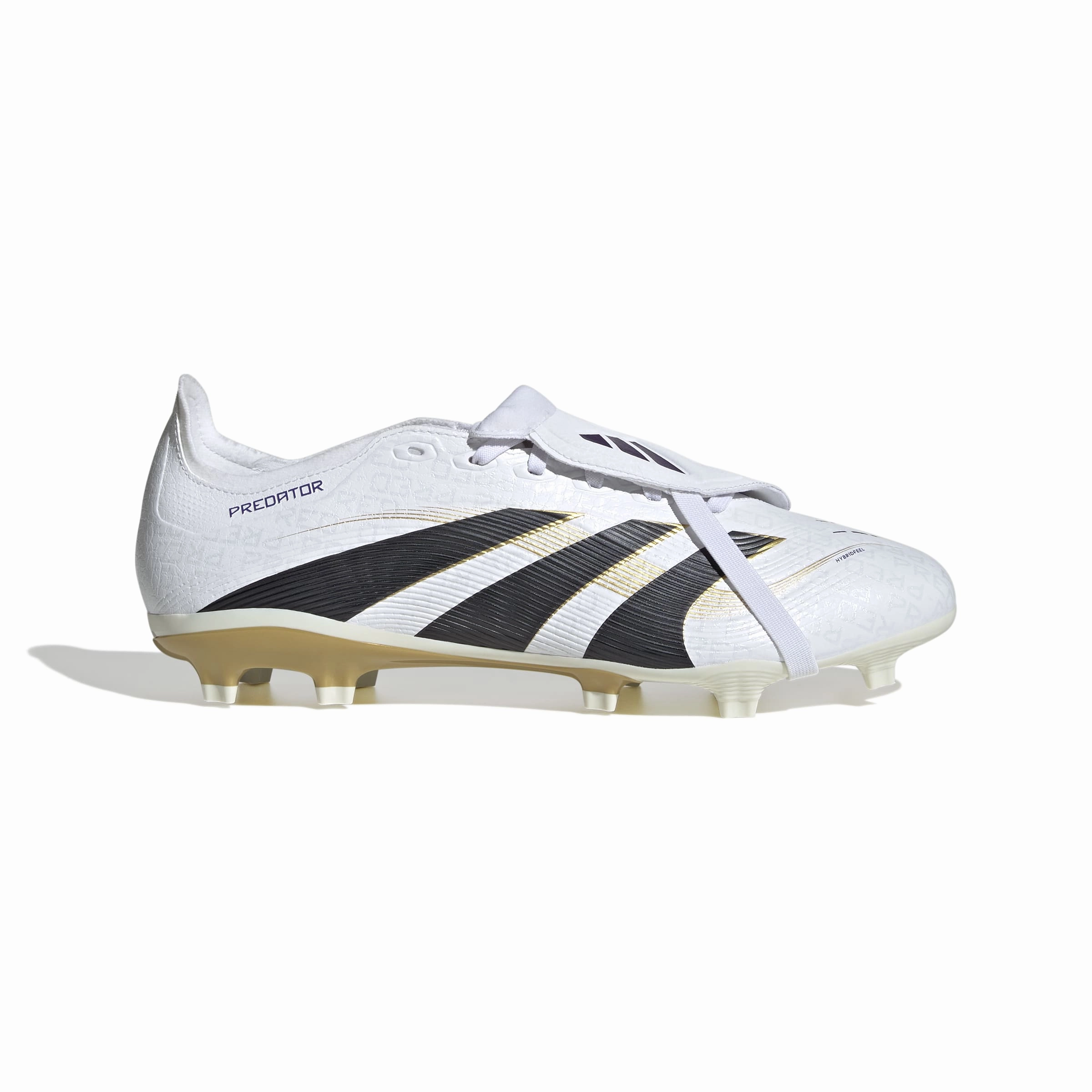 Minimalist Stitch Design Thermal Regulation Layer Adidas Predator League Fold-Over Tongue FG Football Boots (White/Core Black/Gold Metallic)