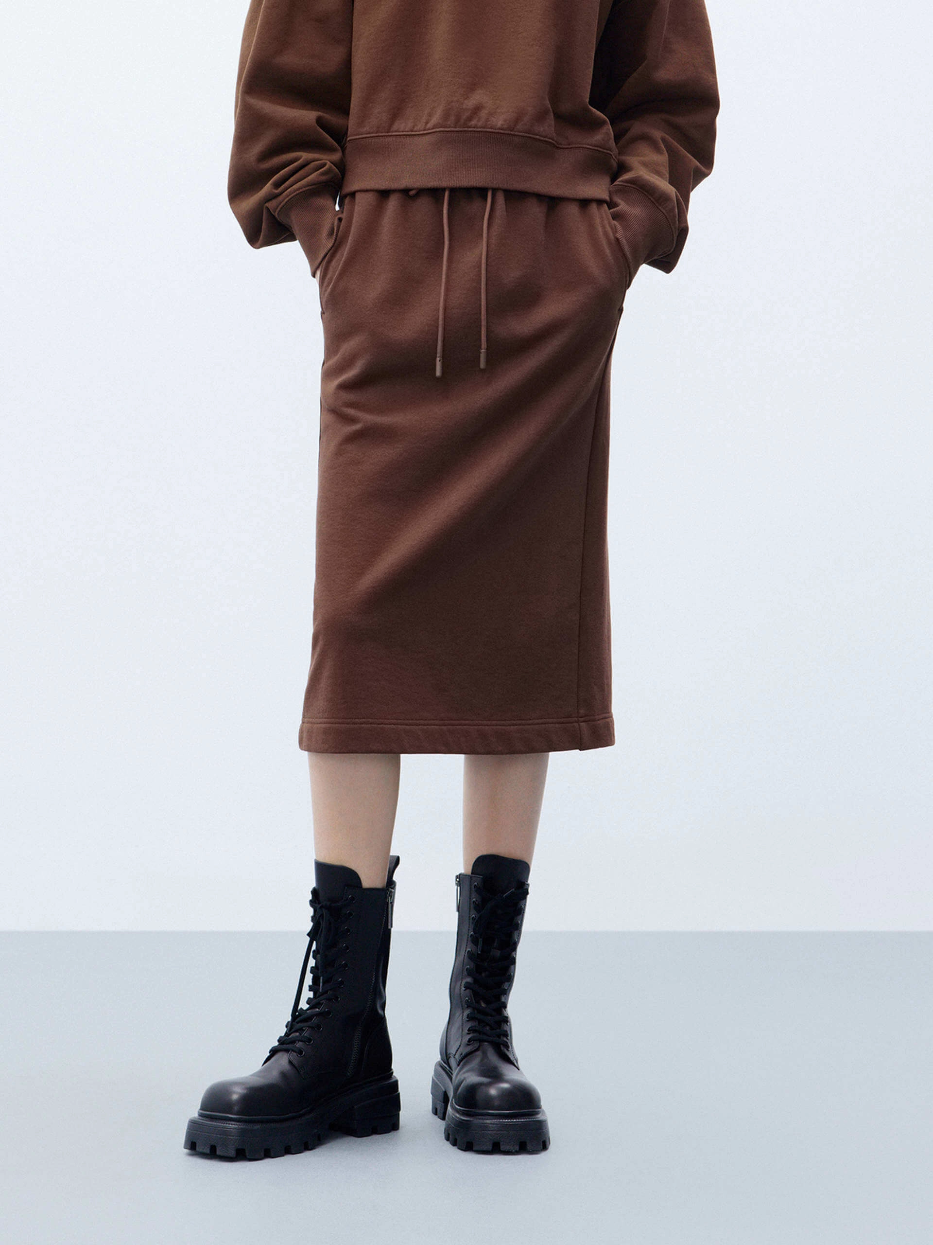 Chilly Day Comfort Drawstring Back Slit Skirt