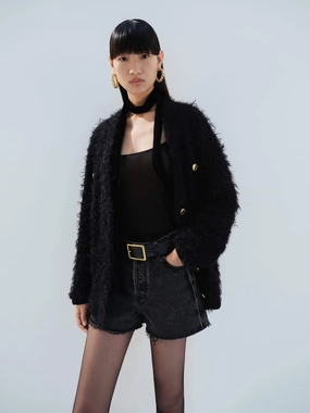 Bold Patterns PunctureResistantReinforcement Fluffy Textured Loose Cardigan
