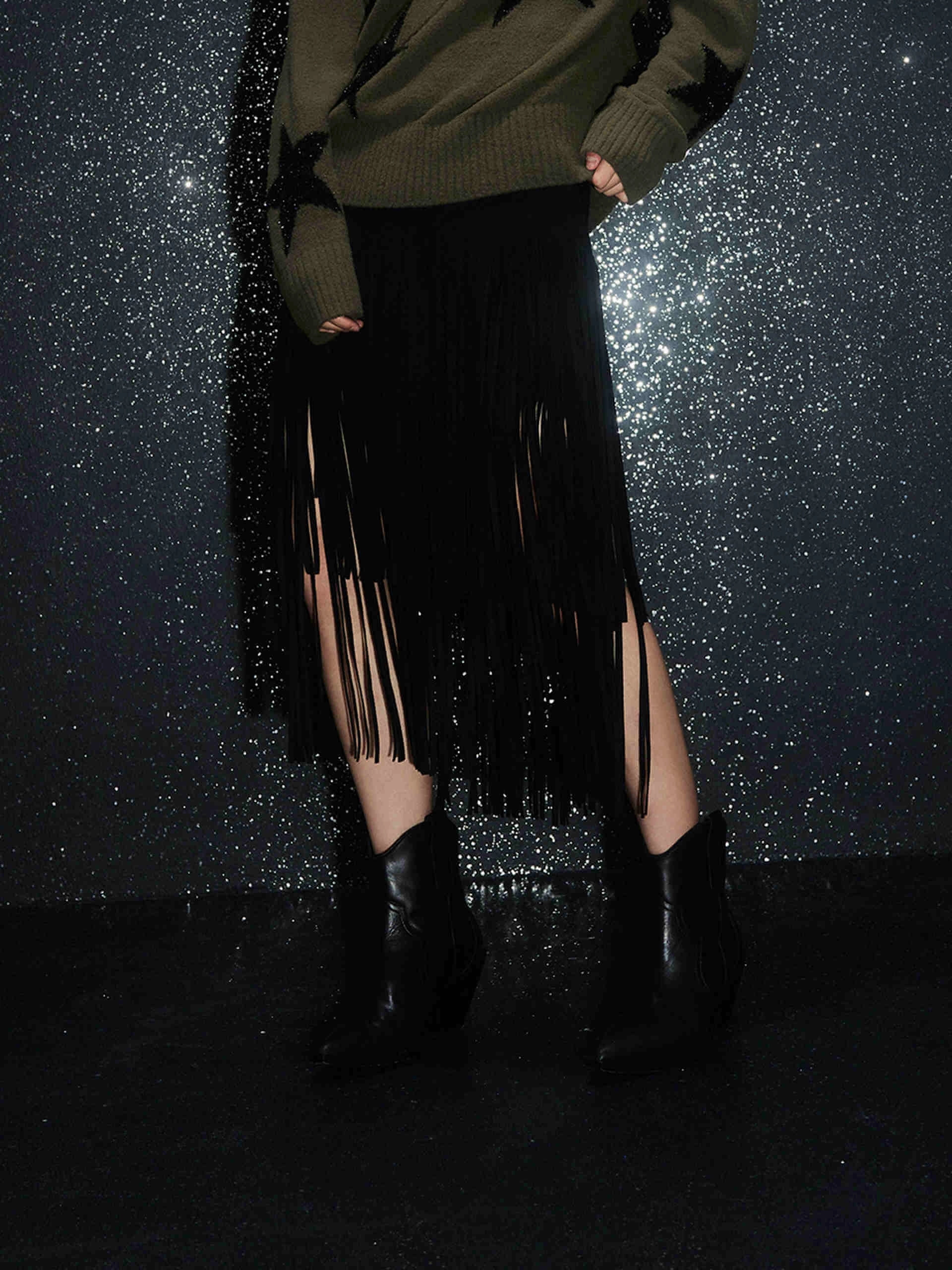 Water Repellent Quick Access Fringed Detail Midi Skirt